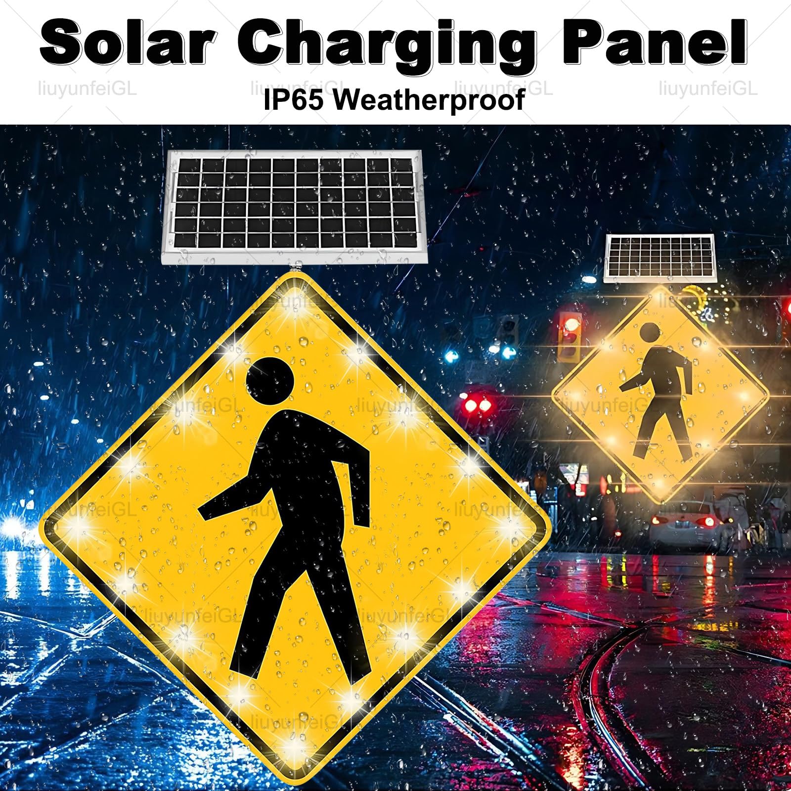 Señal Solar LED Intermitente para Paso de Peatones, 24x24 30x30 Pulgadas IP65 Aluminio Impermeable para Zonas Escolares y Vías Urbanas 24in