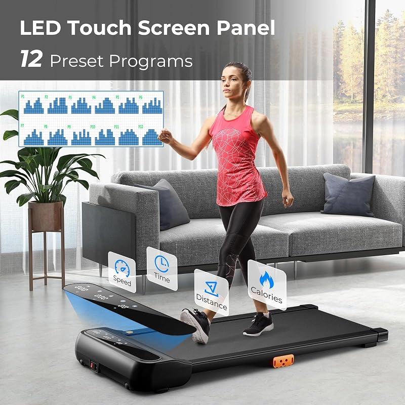GYMAX Walking Pad, 2 in 1 Under Desk Treadmill for Home with Watch Remote Control, LED Display, 12 Preset Programs & Pause Function, Portable Compact Running Treadmill for Office Small Space image 3