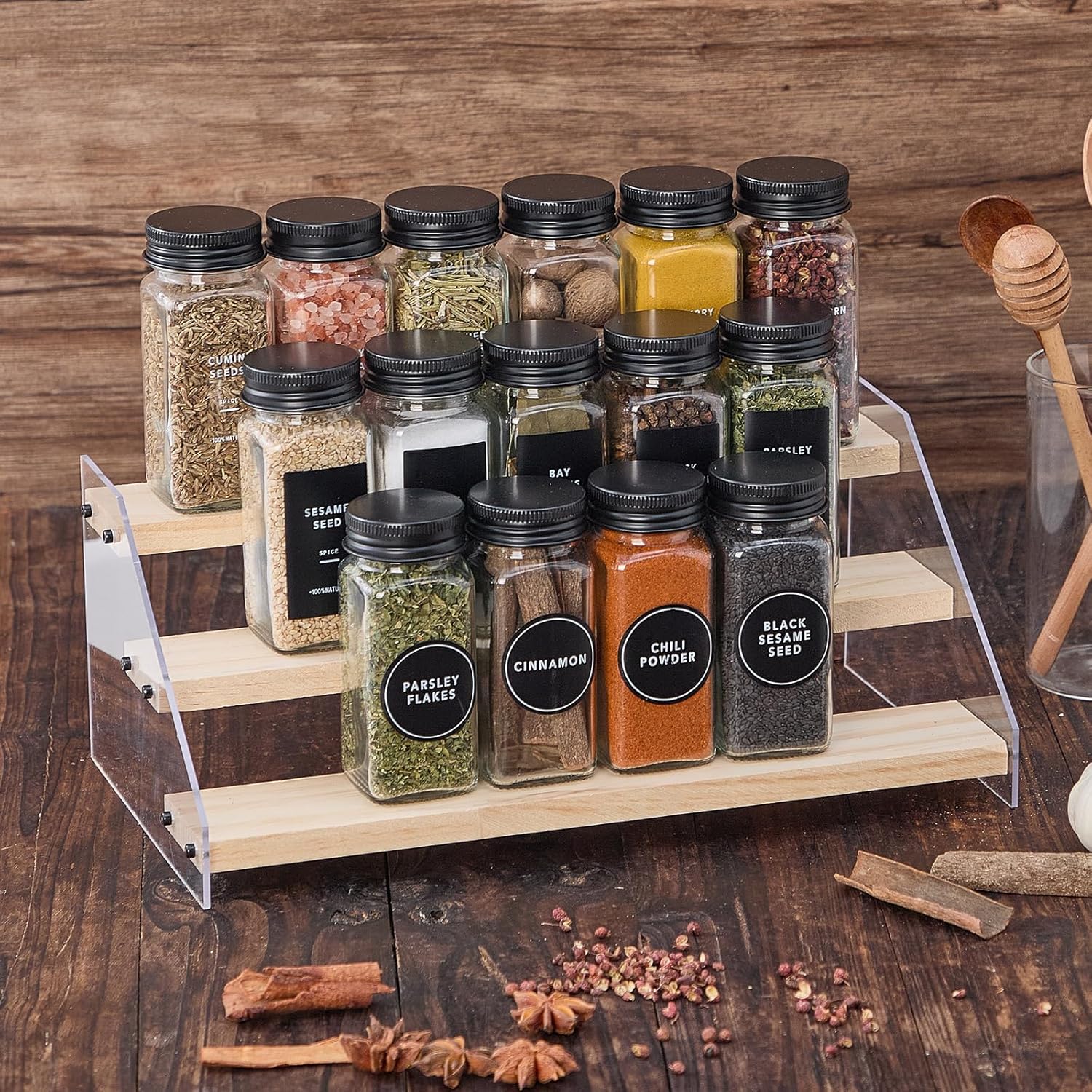 24 Glass Spice Jars with 576 Labels-Spice Jars with Black Metal Caps, 4oz Empty Square Spice Containers with Shaker Lids, Funnel, Pen, Seasoning Bottles for Spice Rack, Drawer, Cabinet - Image 5