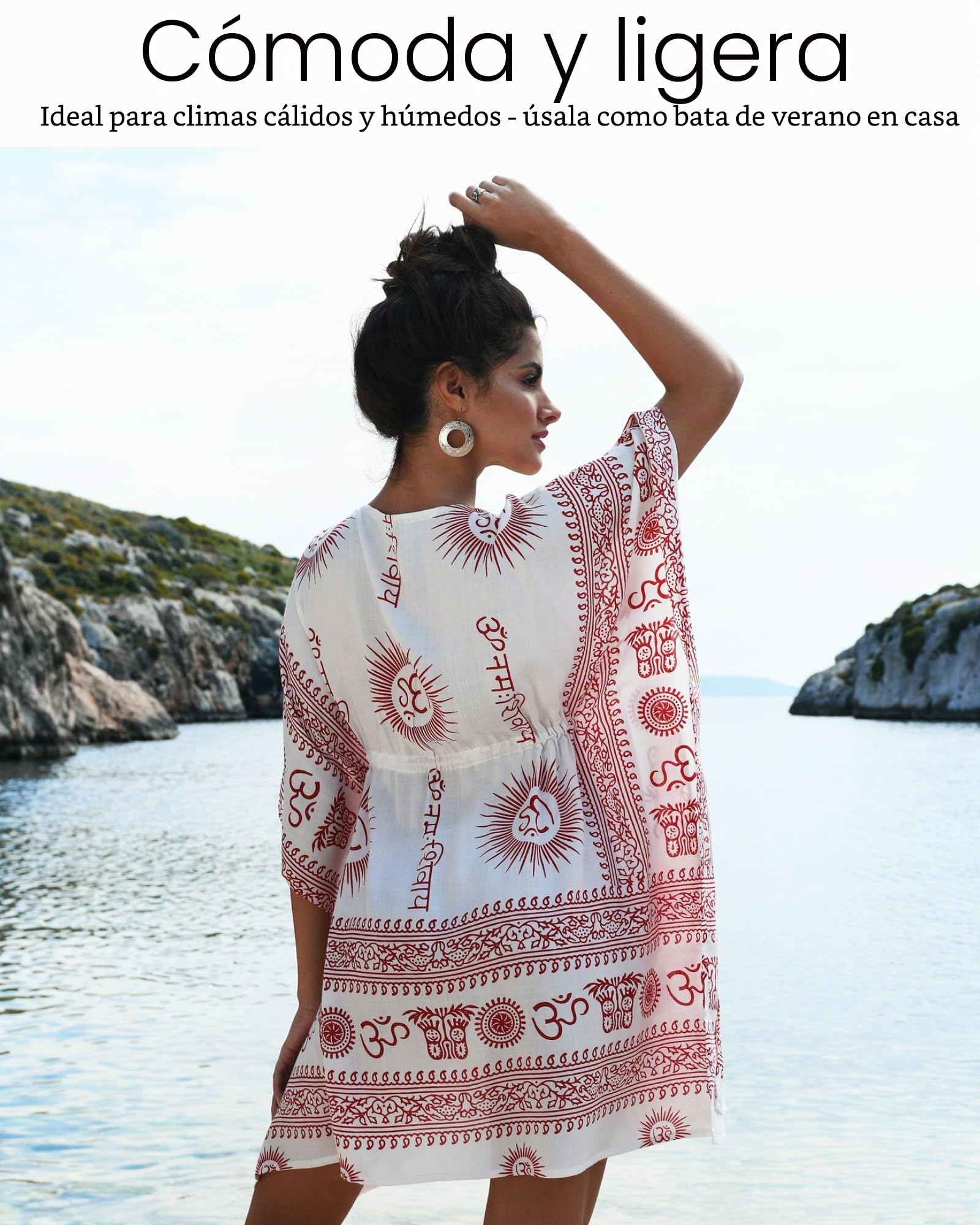 V-Neck Kaftan in Ohm Print White