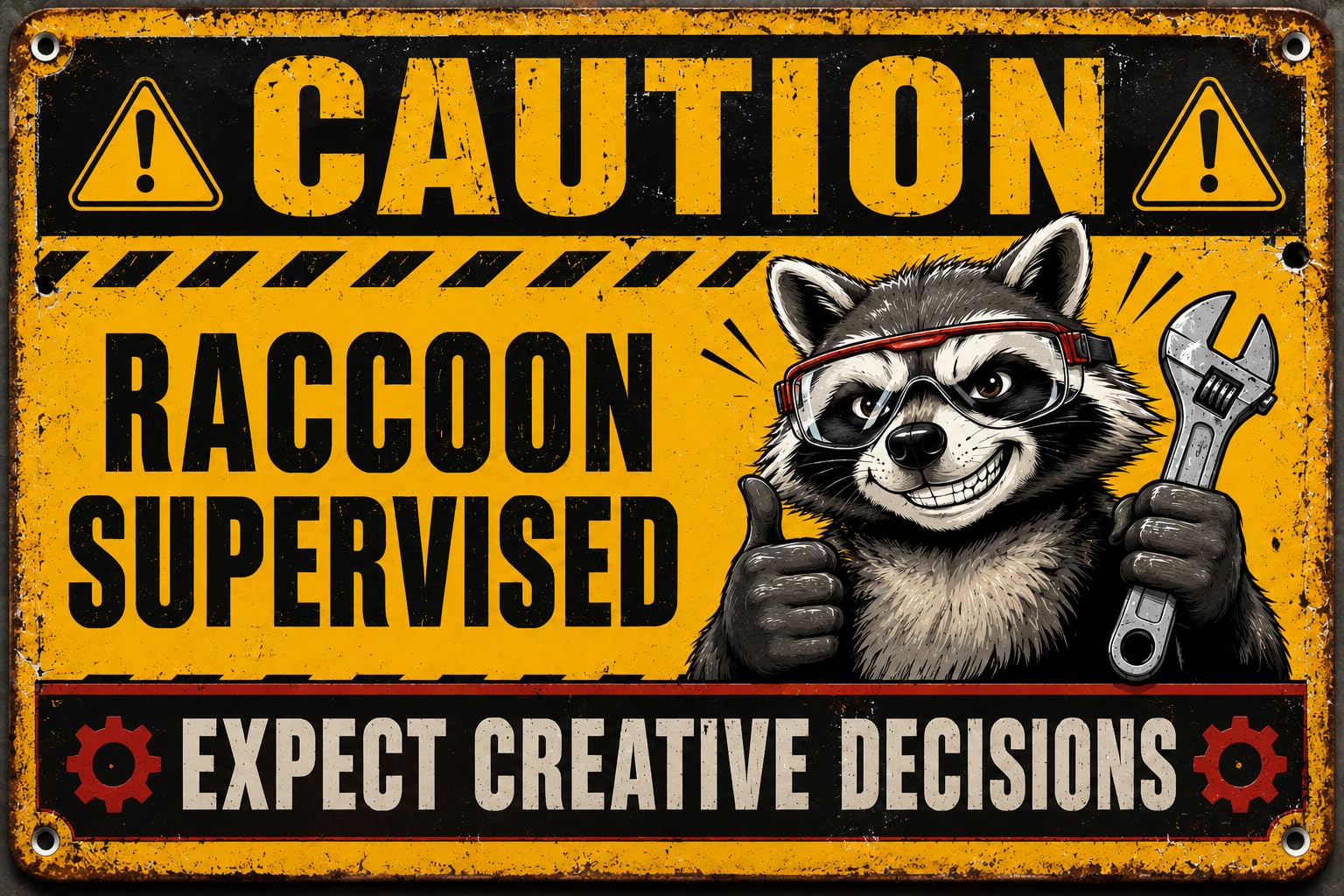 Funny Raccoon Warning Metal Sign, Garage Man Cave Wall Decor, 12x8 Inch