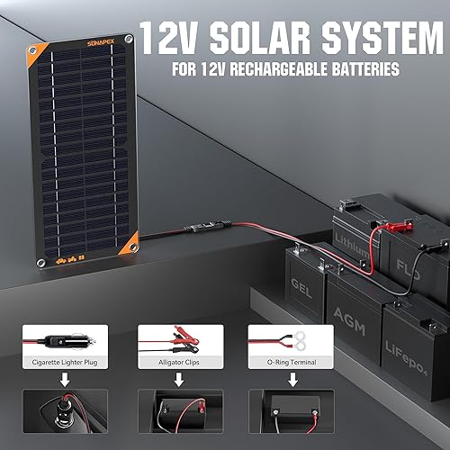 Miniatura 6 de SUNAPEX Mantenedor de cargador de batería de panel solar de 10 W y 12 V, cargador solar portátil impermeable con controlador de carga integrado,