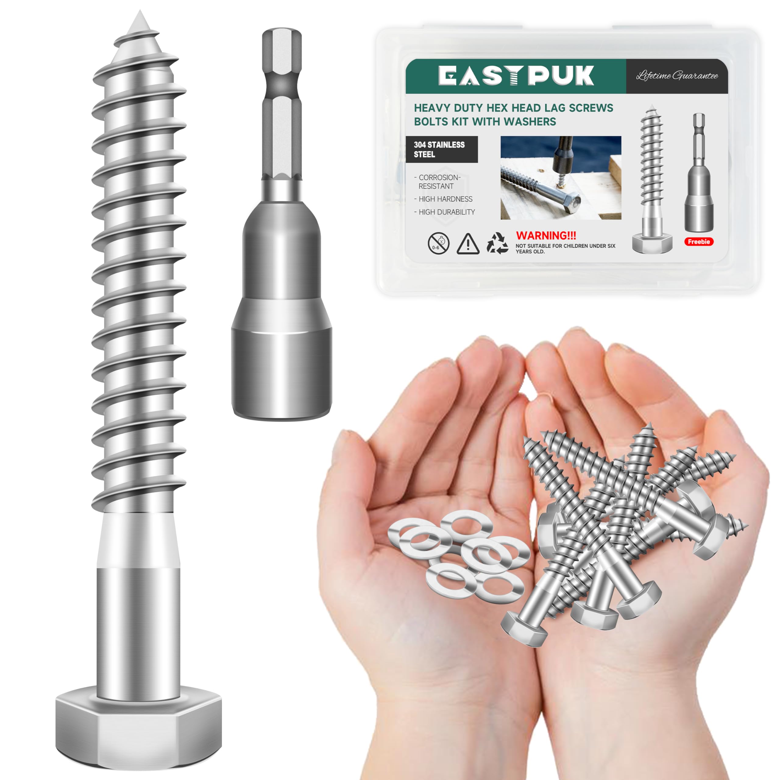 Stainless Steel Lag Screws - 8 Pack, 3/8" x 4" -19