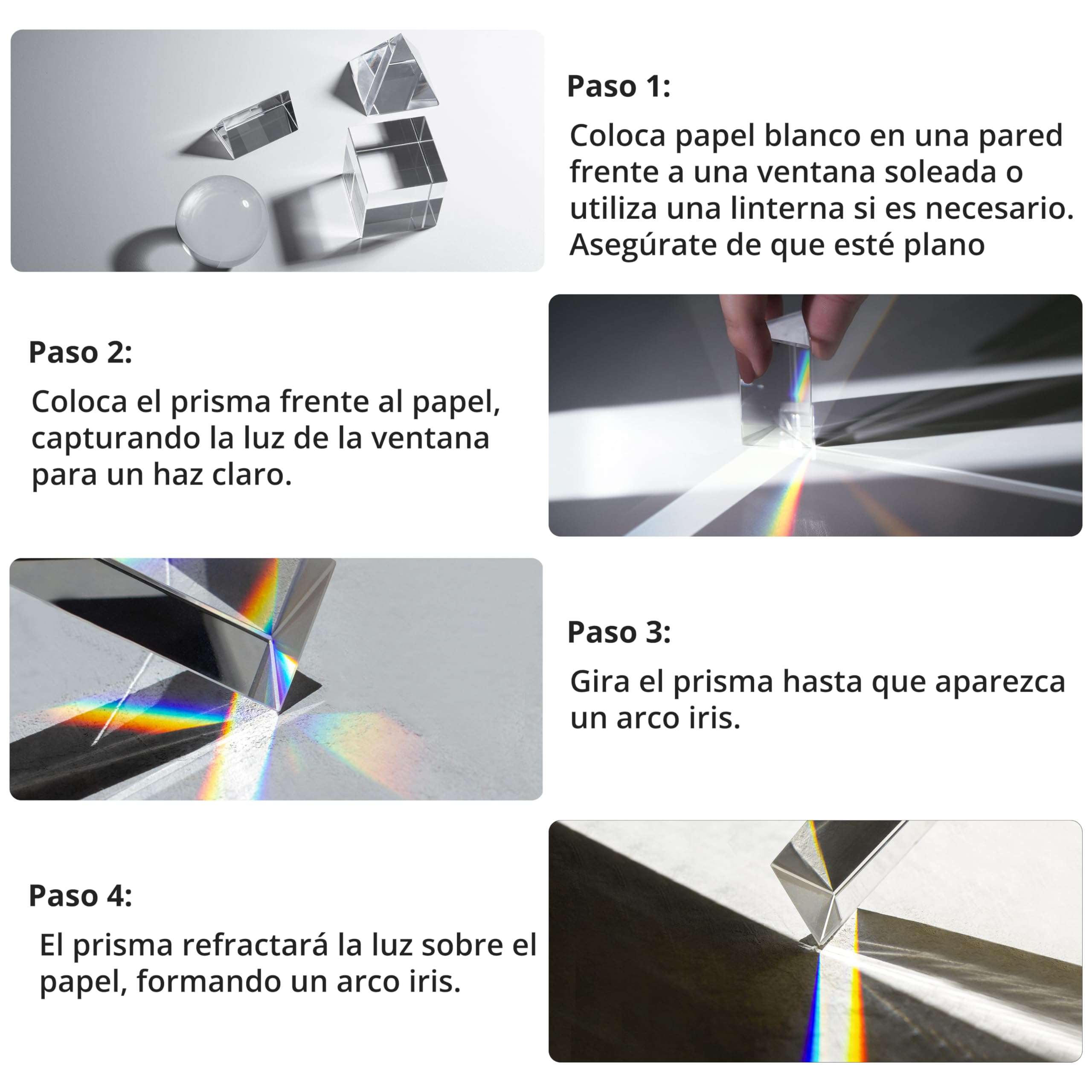 Winter Shore Juego de Fotografía de Vidrio (Pack de 4) - Prisma Triangular, Bolas de Cristal Óptico K9, Cubo, Pirámide, Accesorios Geométricos Enseñar, Jugar, Aprender, Decoracion, Fotos Creativas