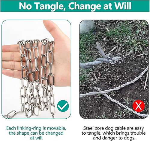 Miniatura 5 de Tresbro Cadenas de perro resistentes para exteriores, cable de amarre de acero inoxidable de 20 pies con gancho giratorio para perros grandes y