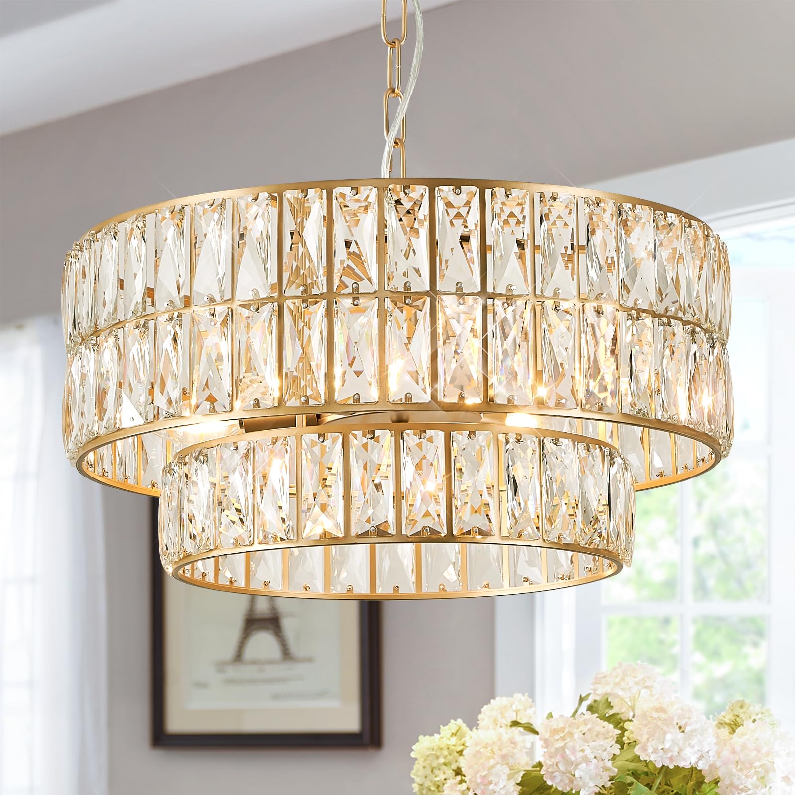 20'' Modern Gold Crystal Chandelier Luxury Semi Flush Mount