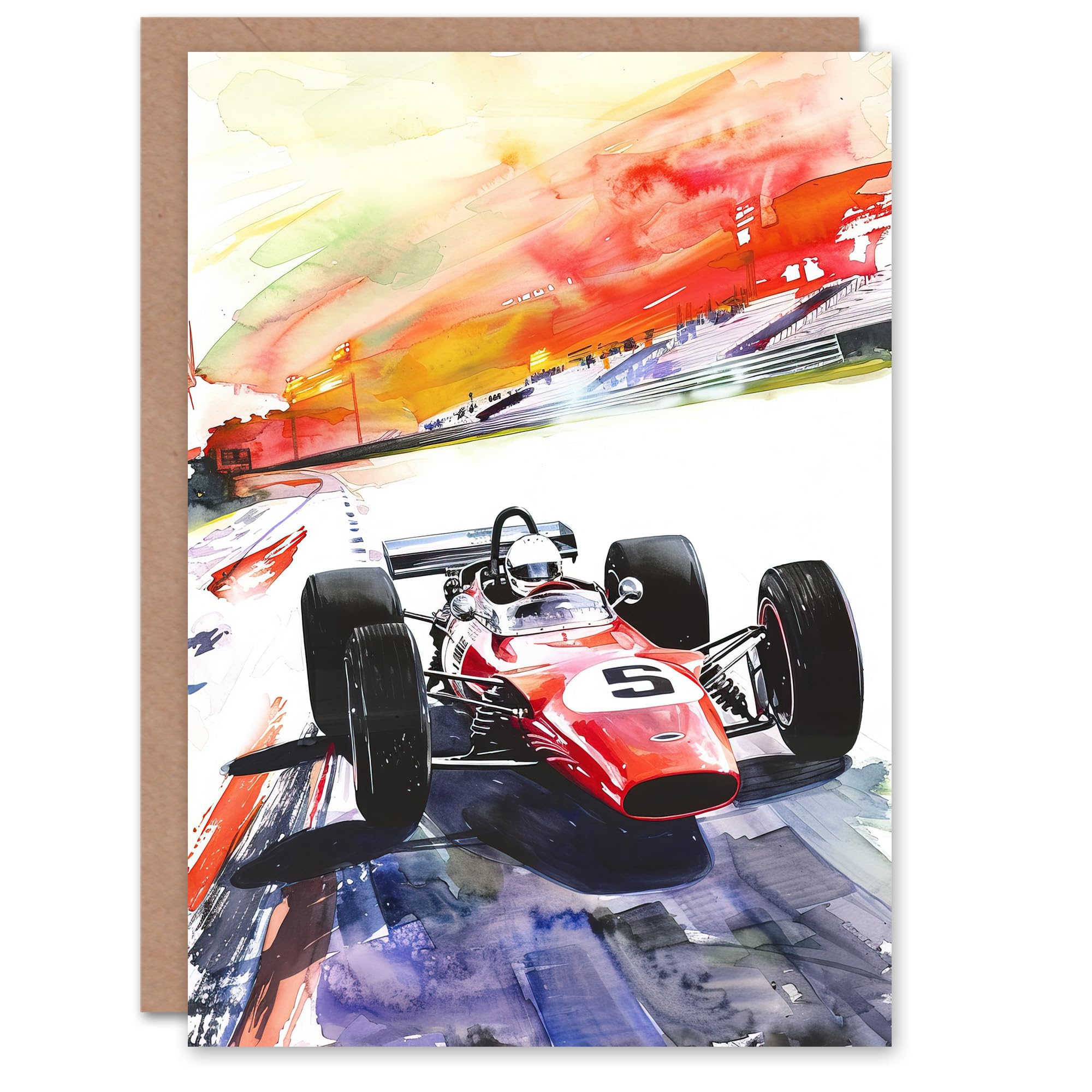 Artery8 Greeting Card Motor Speedway Race Retro Sport Car Watercolour For Him Man Birthday Card