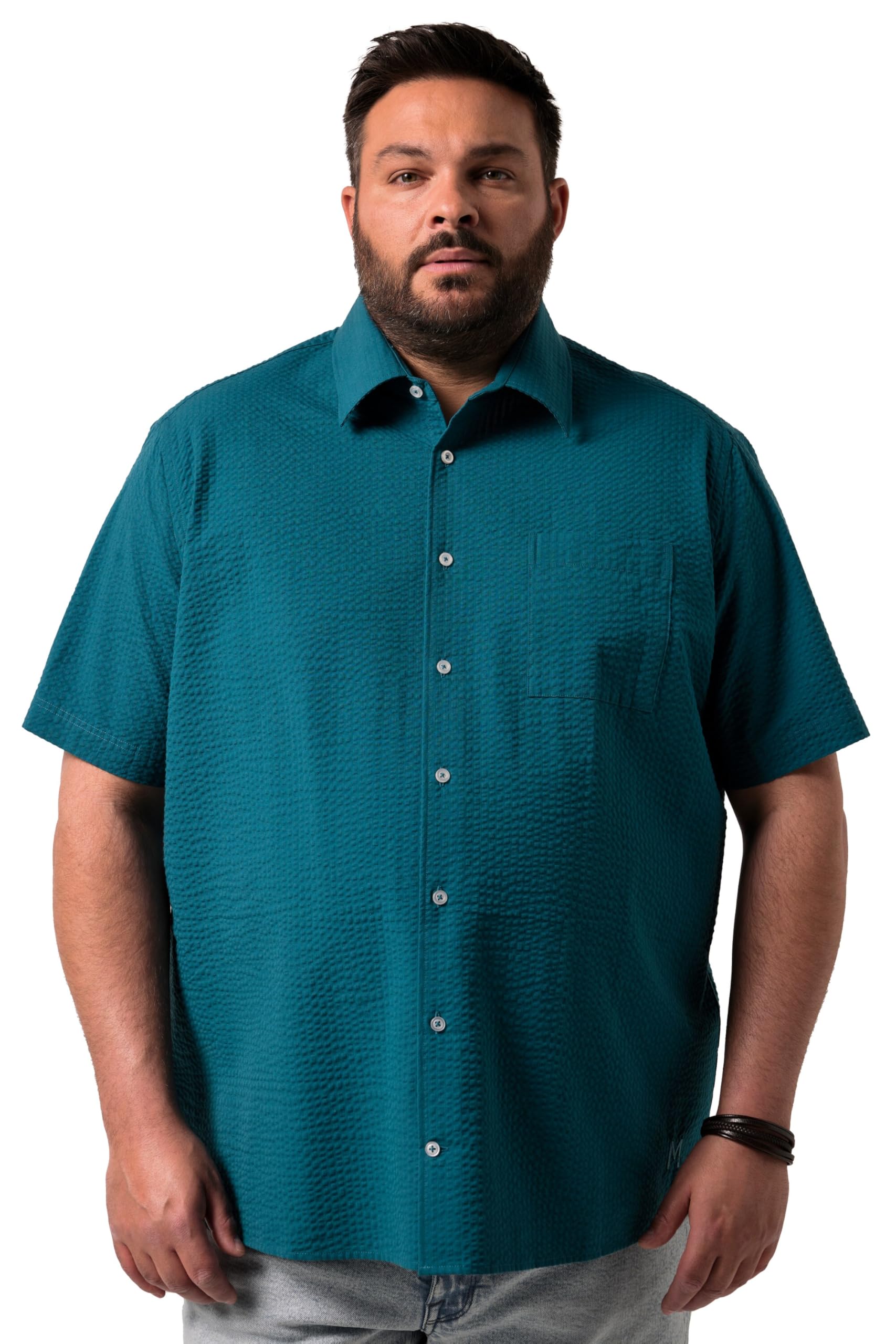 Men Plus Herren große Größen Übergrößen Menswear L-8XL Seersucker-Hemd, Halbarm, Kentkragen, Boxy Fit 839734