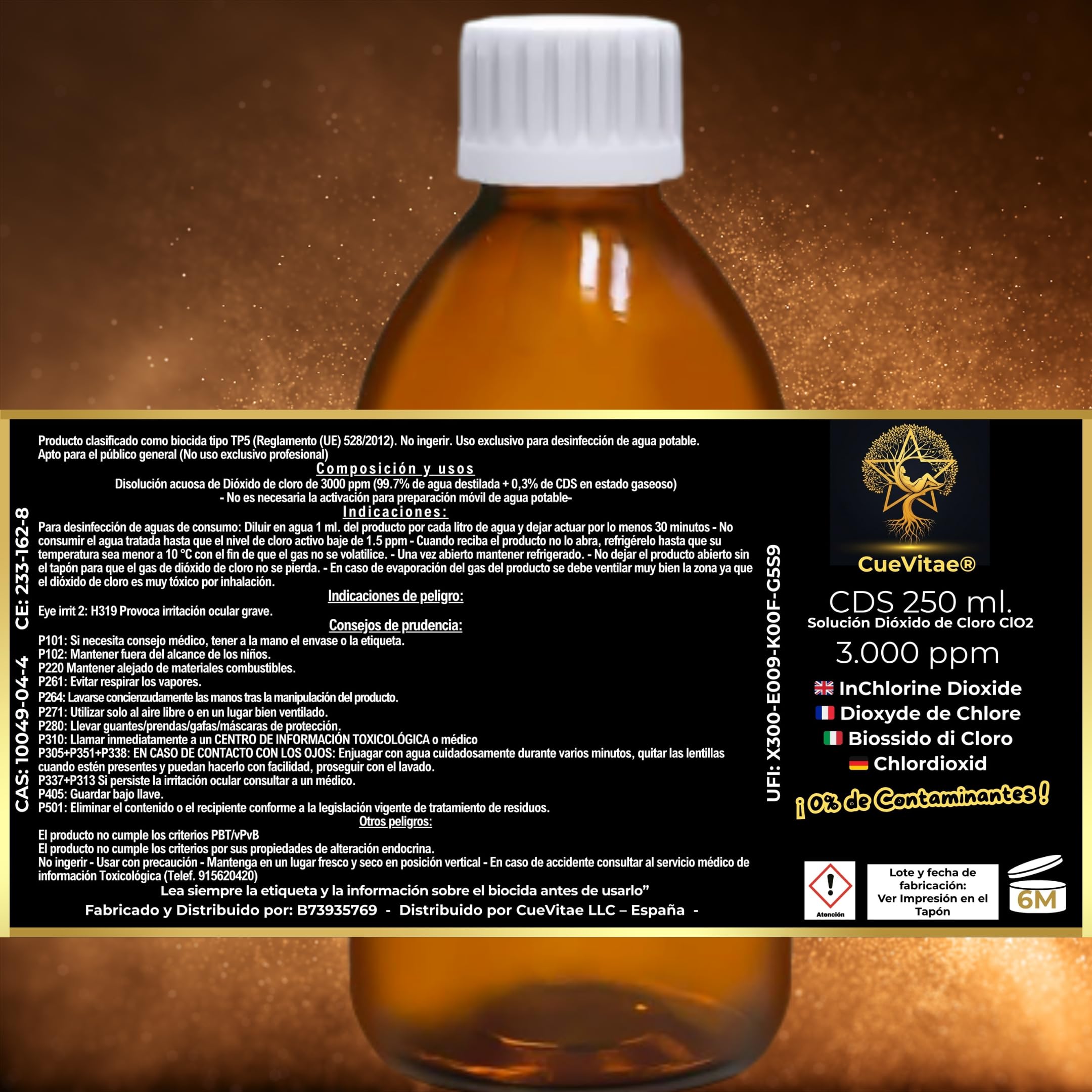 2 x CDS250 ml à 3 000 PPM (500 ml) | Fabrication récente | Produit déjà activé, prêt à doser | Compteur | Emballage en verre ambré anti-rayons UVA