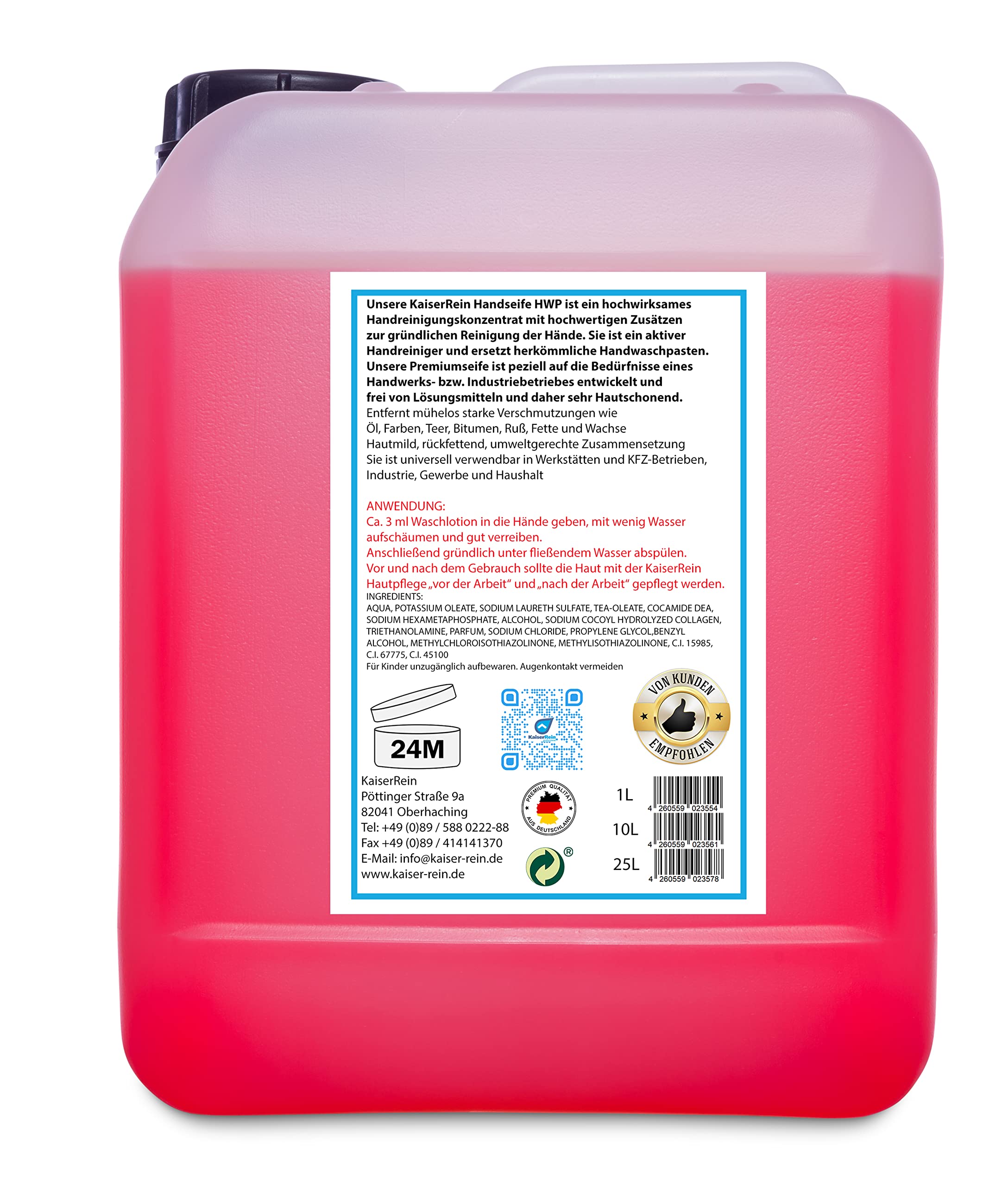 KaiserRein Handseife flüssigseife als Alternative zur Handwaschpaste I Unser Handreiniger hat eine extrem hohe Reinigungswirkung ist sehr haut mild und rückfettend (10L)