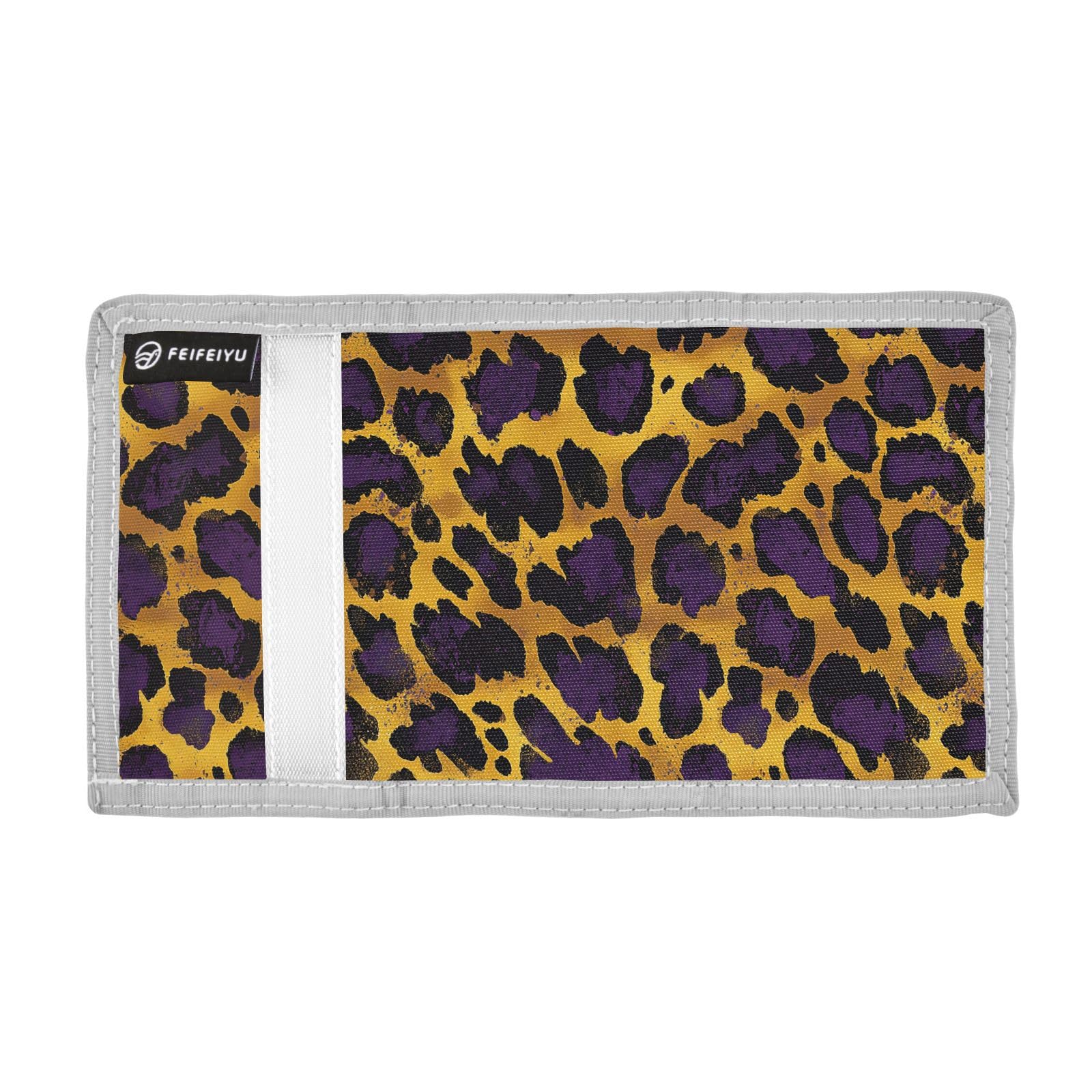 zyrtty Kids Wallets for Boys Girls Ages 4-18 Trifold, Purple Gold Leopard Print Pattern Wallet with Zippered Coin Pocket and Card Holders, Novelty Wallet for Childrens Birthday Gifts