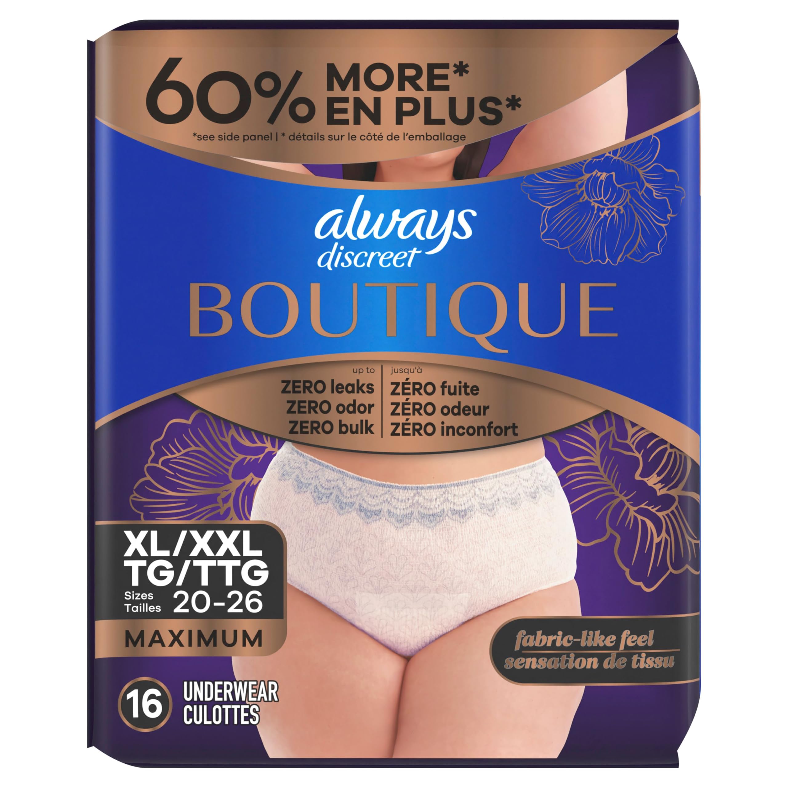 Always Discreet Boutique Maximum Rose - Ropa interior para incontinencia (talla XL, 16 unidades)