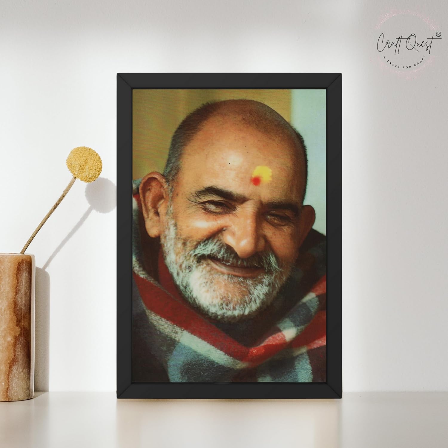 Neem Karoli Baba Graceful Smile Small Photo Frame Size 6.5 X 8.5 Inches (Black)