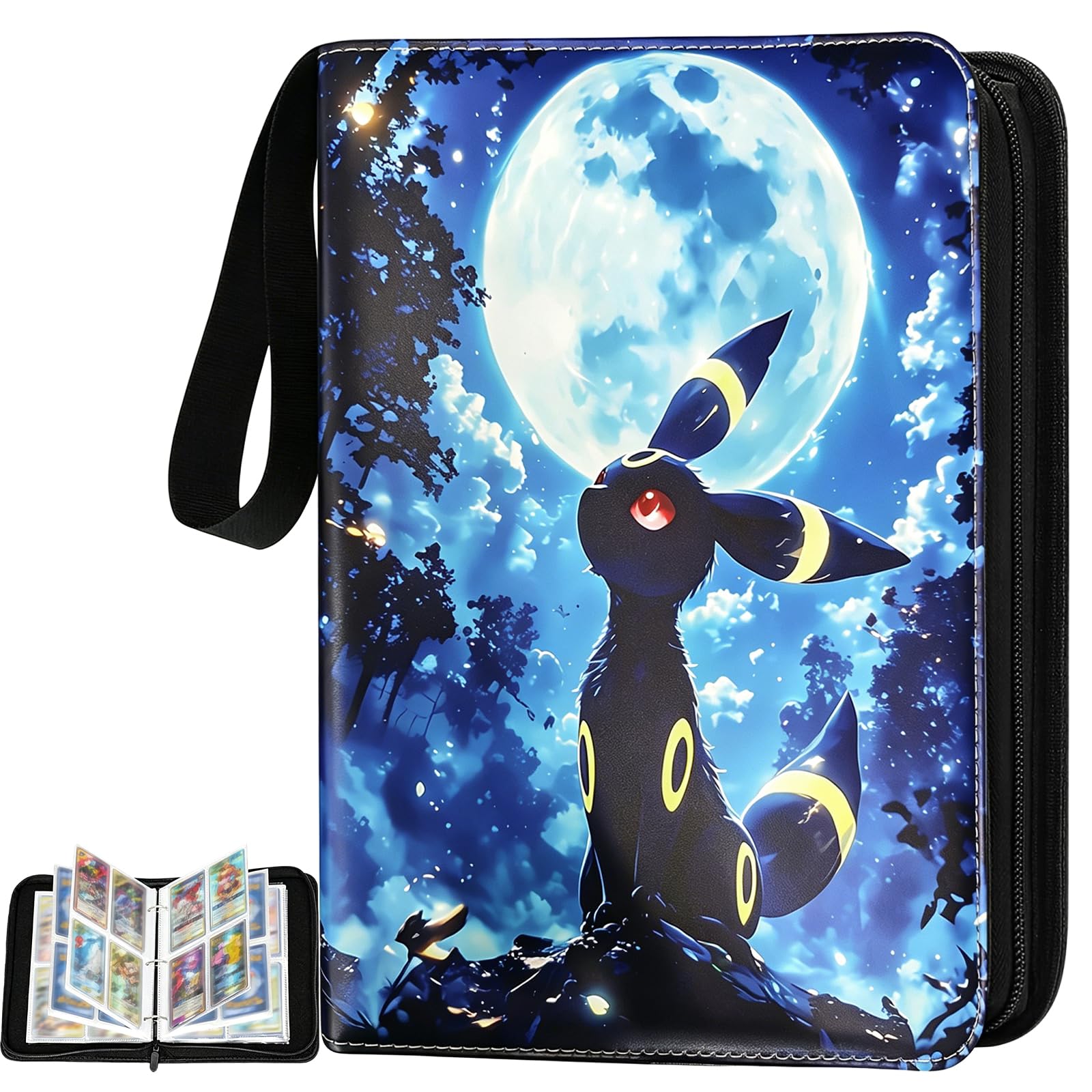 TATAFUN 4 Pocket Card Binder, 400 Pockets Capacity with 50 Double Sided Sleeves, PU Leather Waterproof, 3 Ring Trading Card Binder for Football TCG Cards, Card Collection Album for Collectors