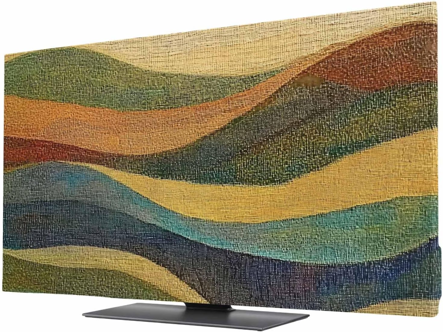 TV Cover for 50 Inch Screen, Vintage Green Yellow Stretch Fabric Dustproof TV Display Protector, Farmhouse Retro Art Elastic Slipcover Monitor Cover for Indoor Desktop Computer 43.6"x24.5"