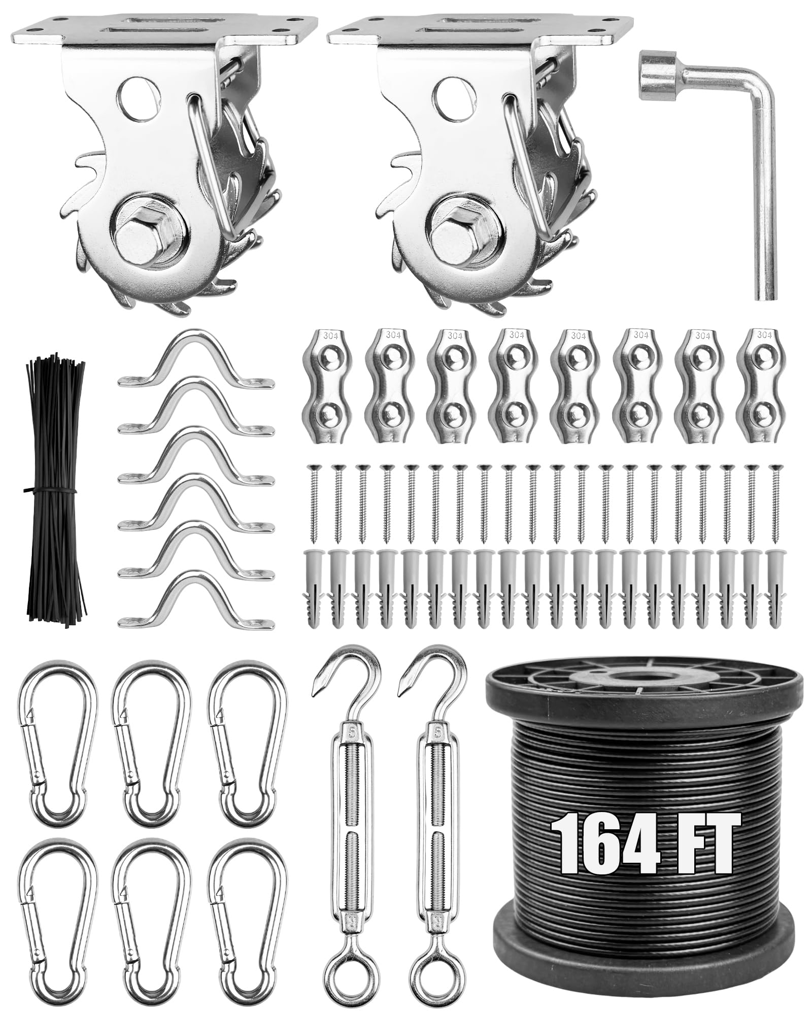 String Light Hanging Kit - 164 Ft Vinyl Coated Wire Cable and Winch Set Stainless Steel Hardware for Outdoor String Lights Installation for Garden, Patio, Bistro-image-22