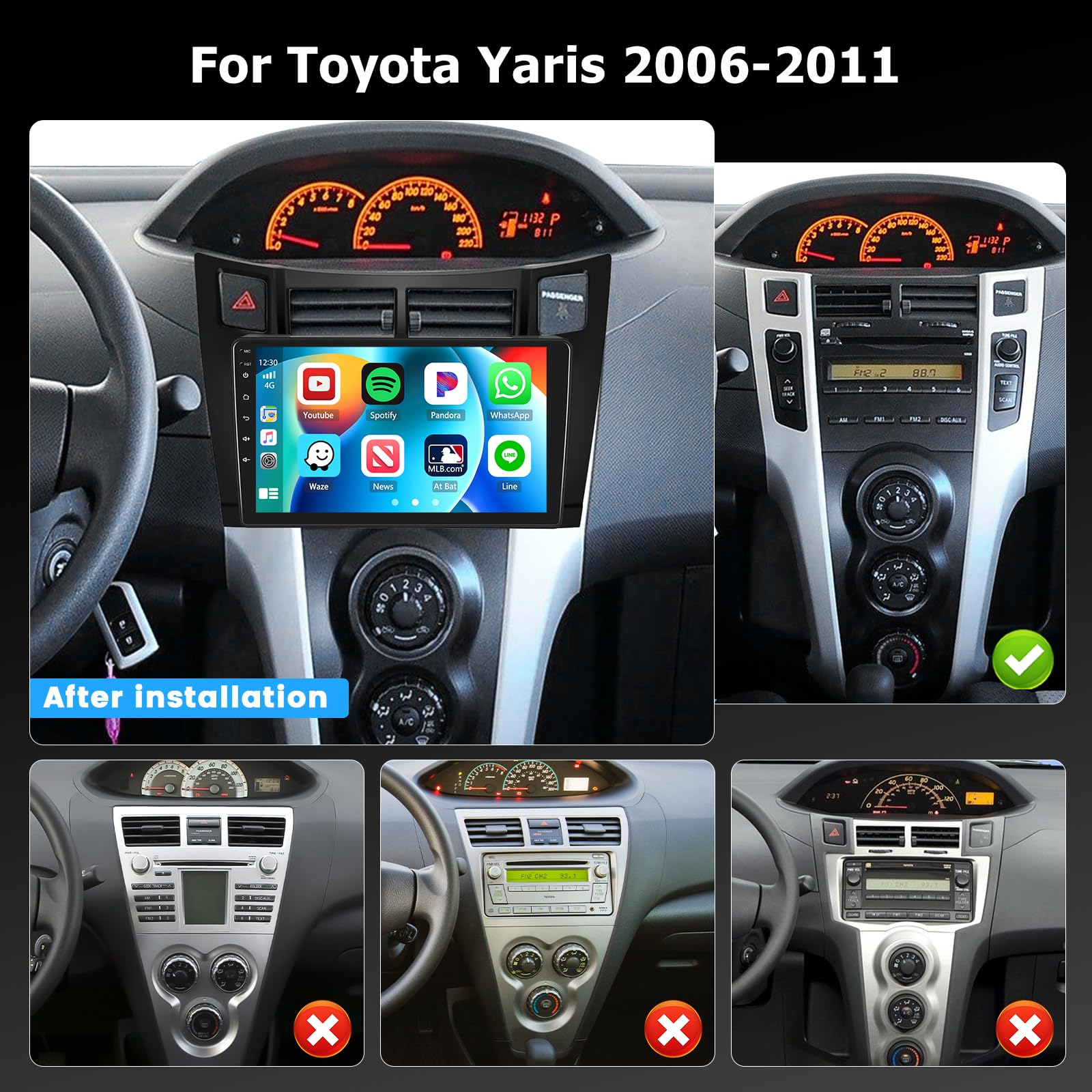 Hikity 2+64G Autoradio für Toyota Yaris 2006-2011 mit CarPlay Android Auto