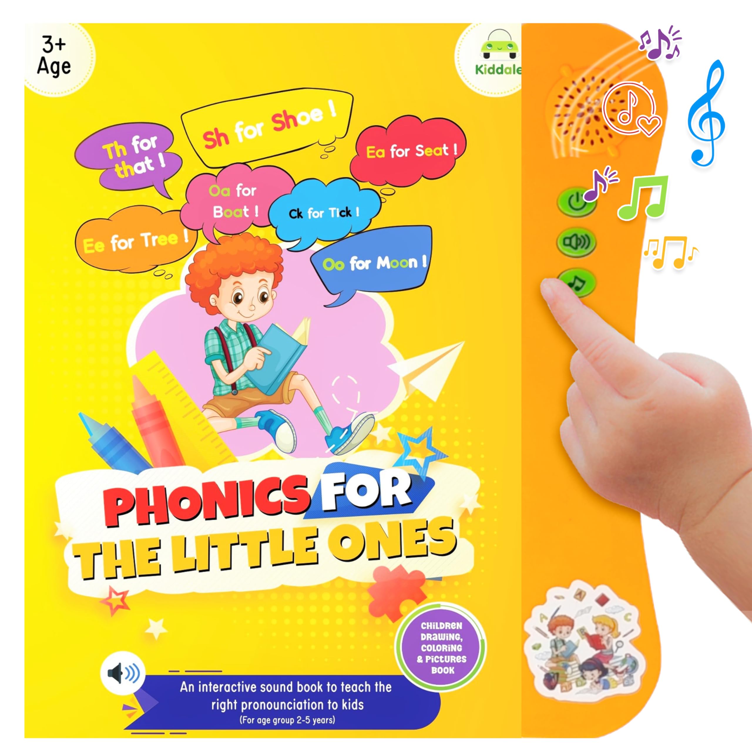 Kiddale Ebook on English Phonics Learning|Interactive Musical Electronic Magical Sound Book|Gift for 3,4,5 year kids|Smart, Intelligent, Speaking, Talking, E Learning Activity Book with Audio Stories