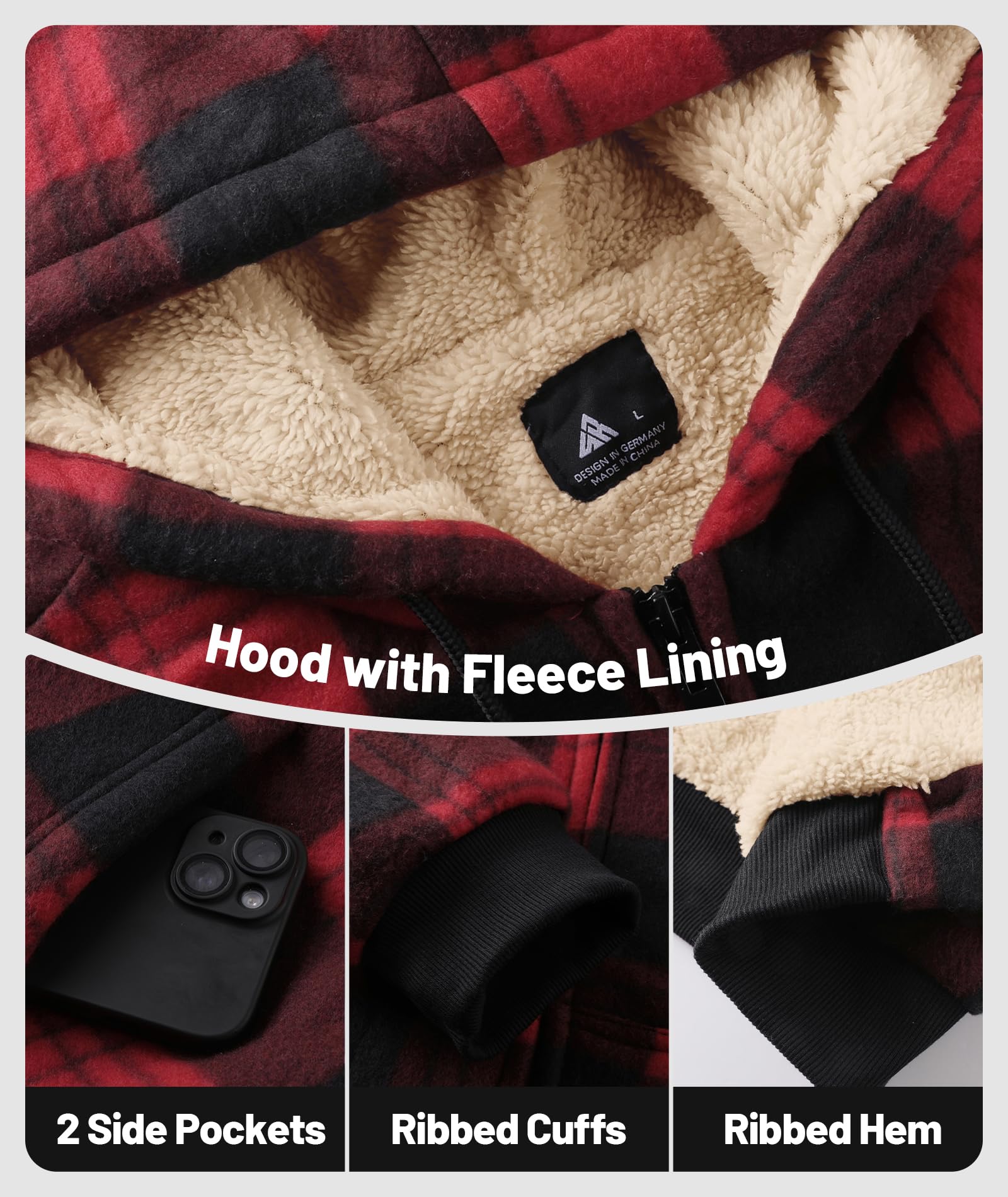 geeksport geeksport geeksport geeksport Felpa da Uomo con Cappuccio e Full Zip Fleece Hoodies for Men Sportive Inverno