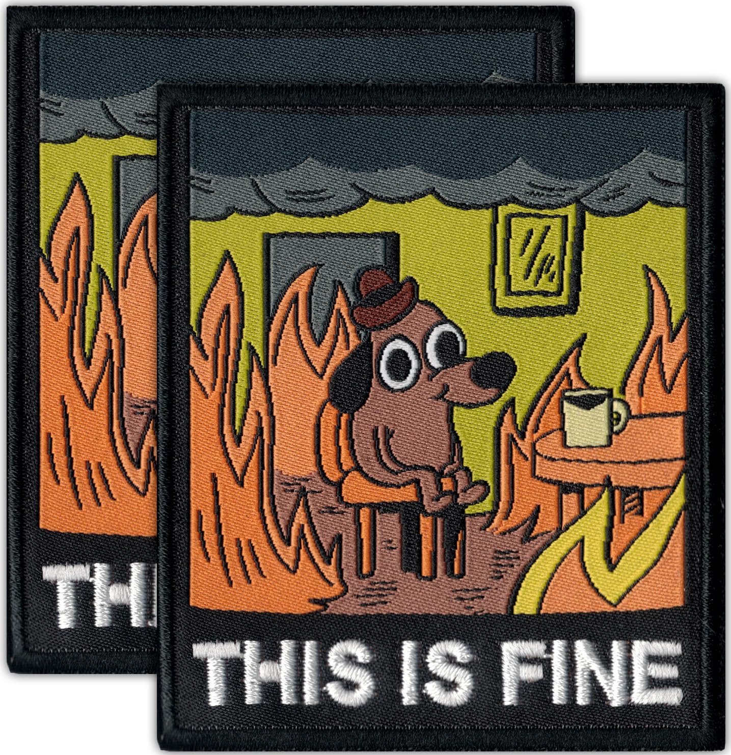 Laughing Lizards This is Fine Patch (2-Pack) | Hook & Loop Tactical This is Fine Cartoon Dog Patches, Funny Morale Hook & Loop Military Combat Patches for Backpacks, Hats, Bags, and Equipment