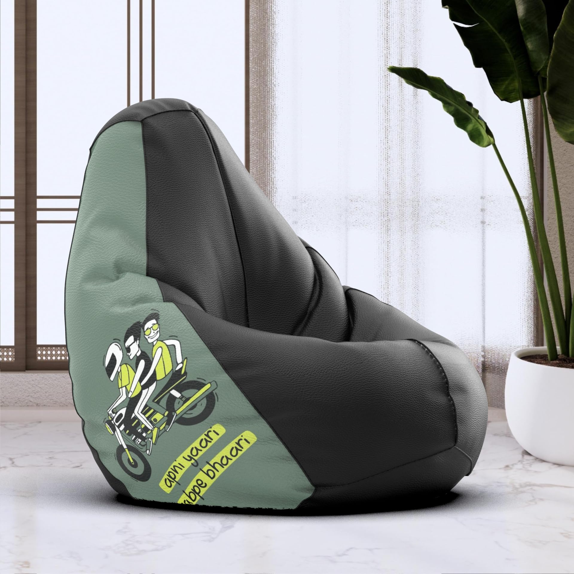 Bean Bag Chair Cover | Size: 3XL | Color: Yaari Sab Pe Bhari - Black Green | Without Beans | Premium Leatherette Cover (CMF 6535)-image-10