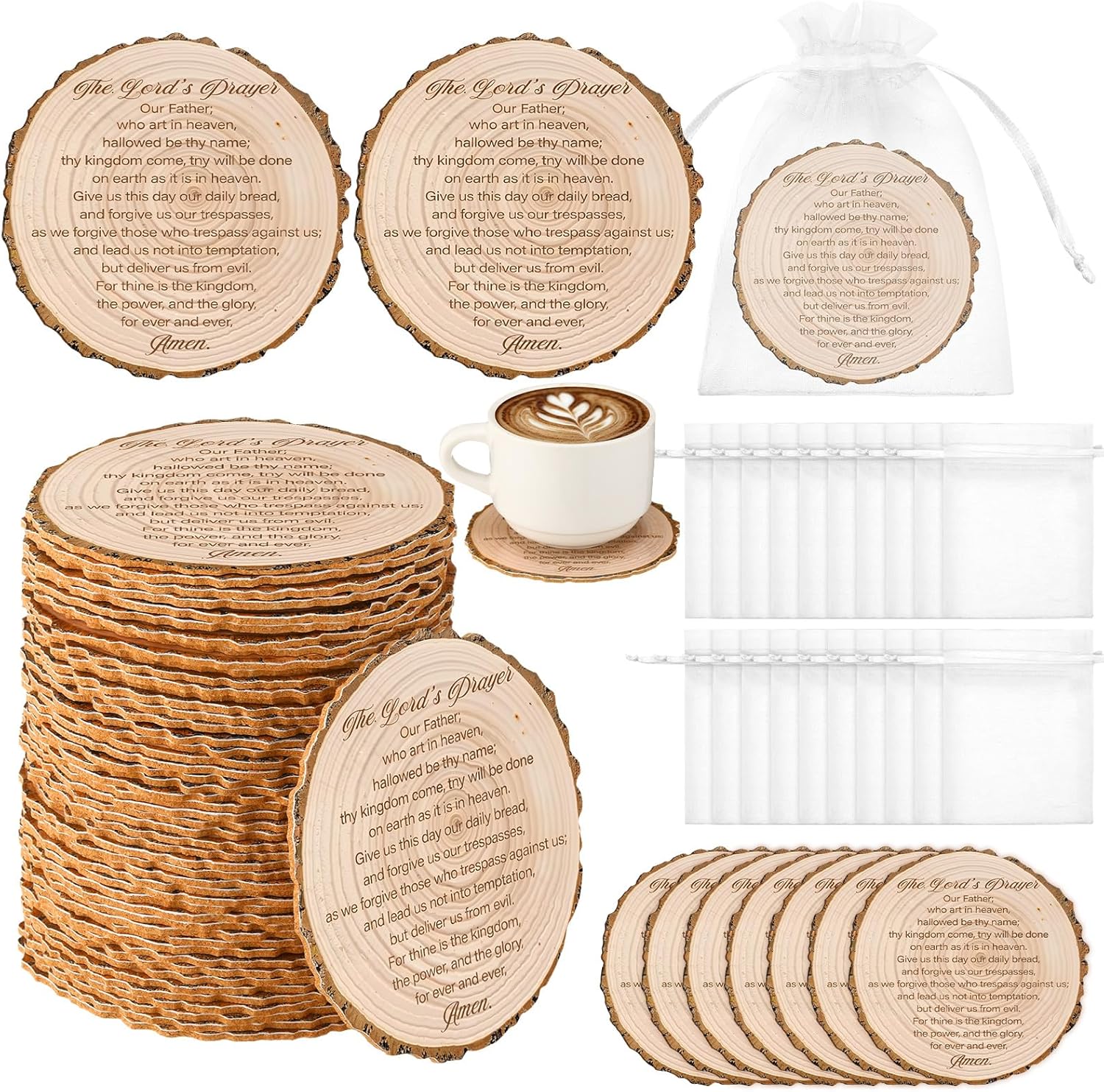 50 Sets Christian Church Gifts Bulk 4" Coasters with Bible Verses Christian Cork Coasters with Gift Bags Religious Table Decor for Adults Home Indoor Pastor Teacher Family Mother's Day