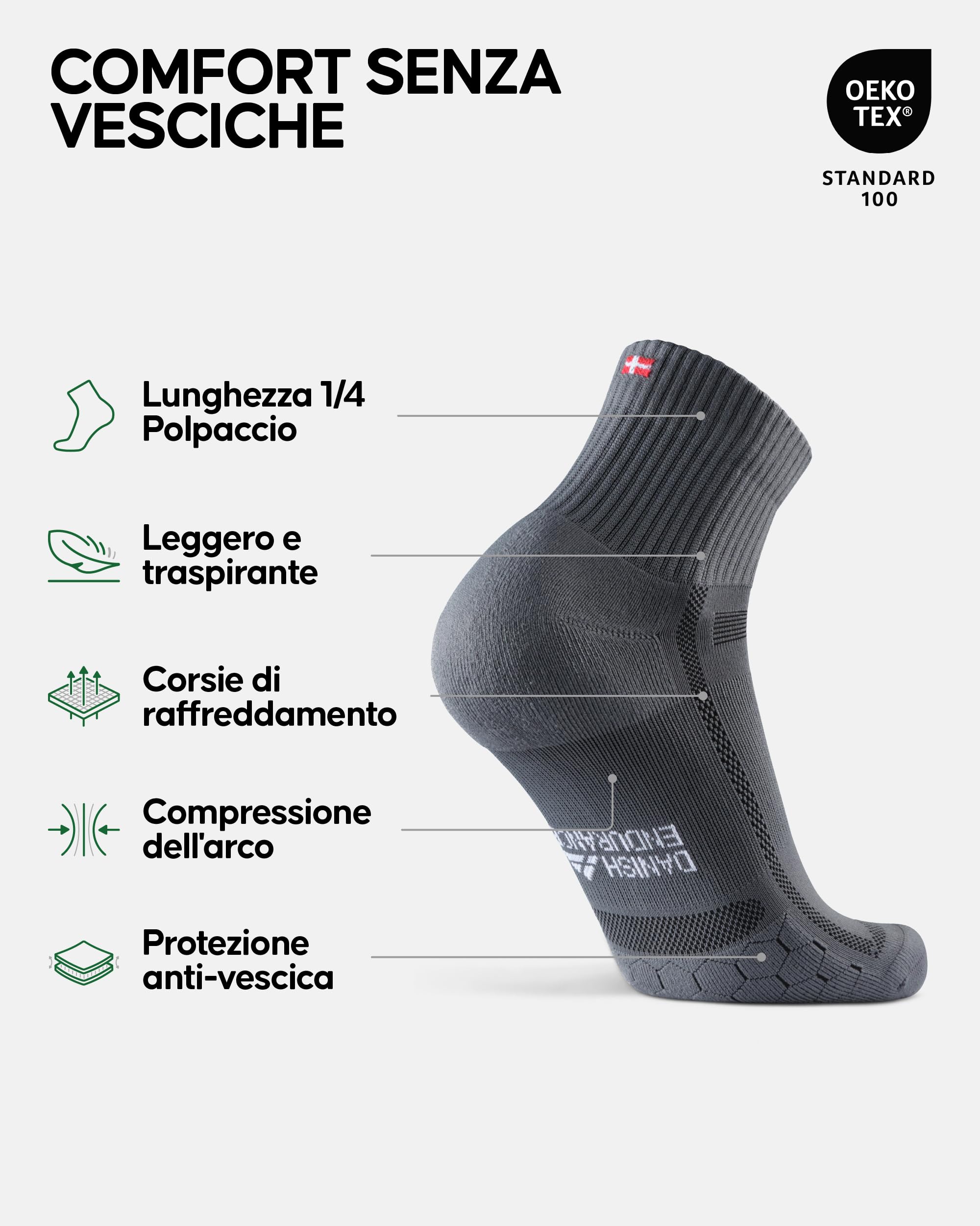 DANISH ENDURANCE Calze Running Uomo, Calzini Antiscivolo da Corsa, Anti-Vesciche, Calze per Trail Running, Trekking & Sport, Unisex, 3 o 5 Paia