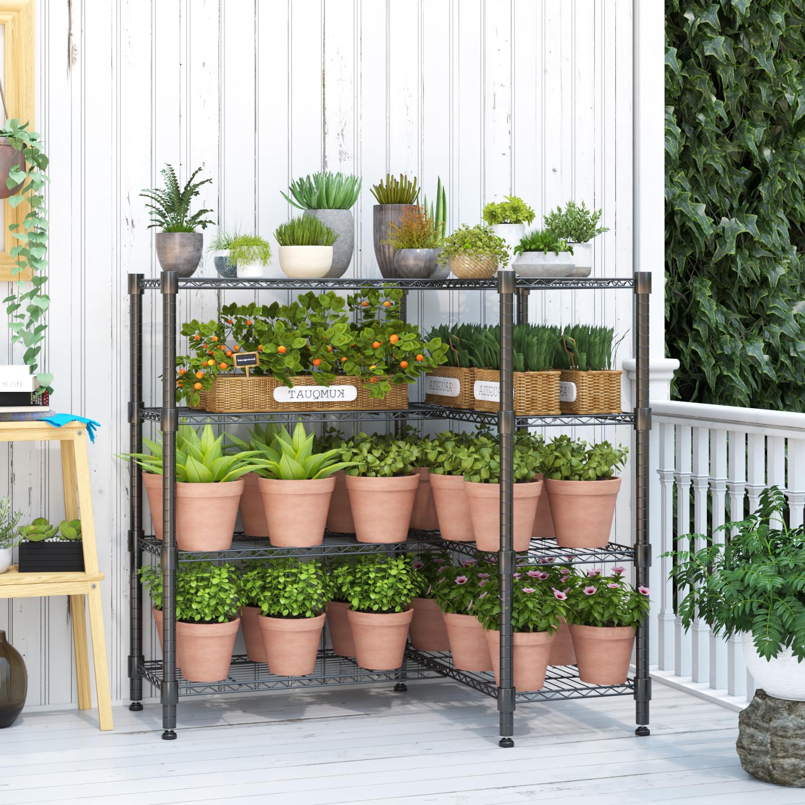 Himimi Scaffali di Stoccaggio a 4 Livelli Scaffale in Filo Metallico per Stoccaggio Scaffale Regolabile in Altezza Pesante per Garage Scaffali per Dispensa Organizer da Cucina, 152 * 35 * 152cm Nero