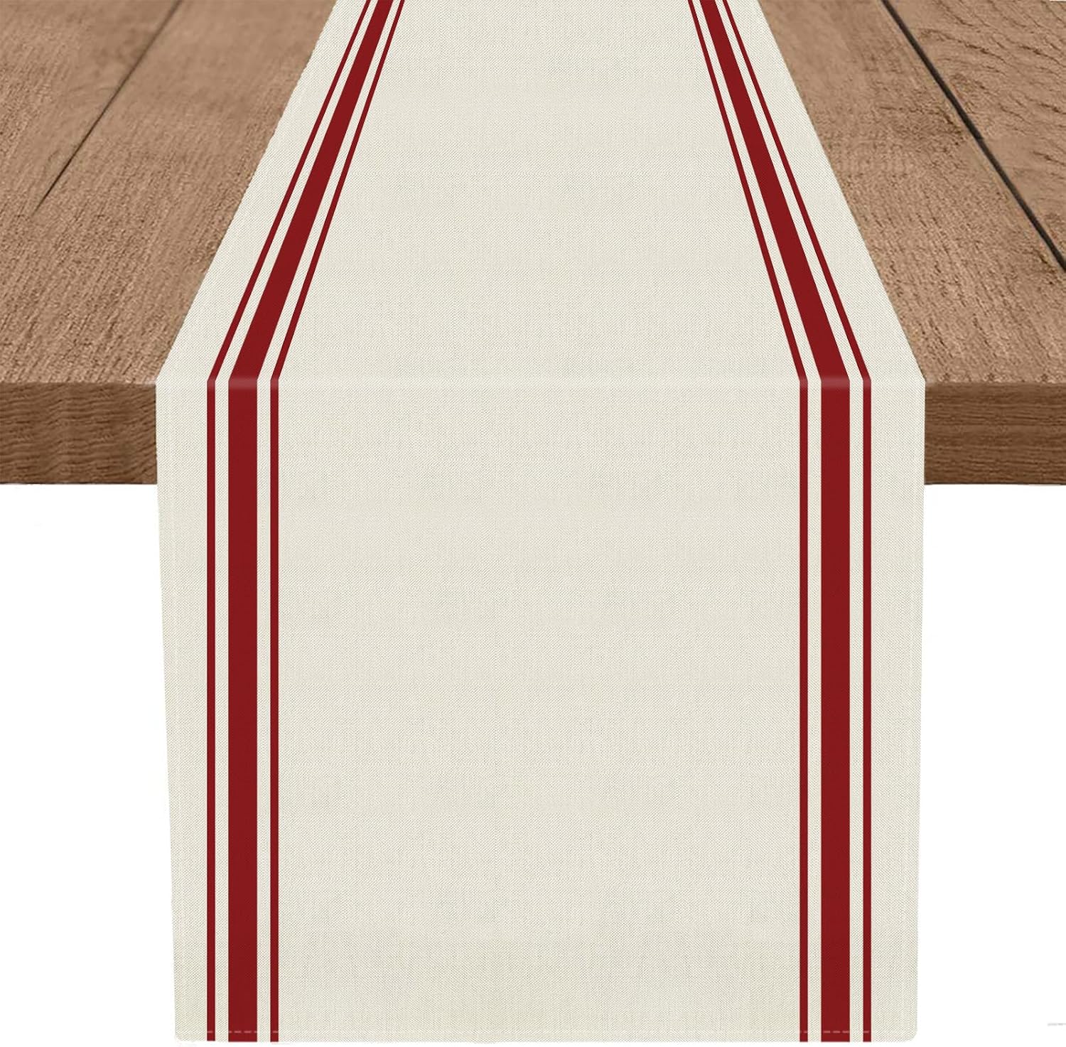 Christmas Table Runner Simple Stripe Merry Christmas Long Runners for Winter Xmas