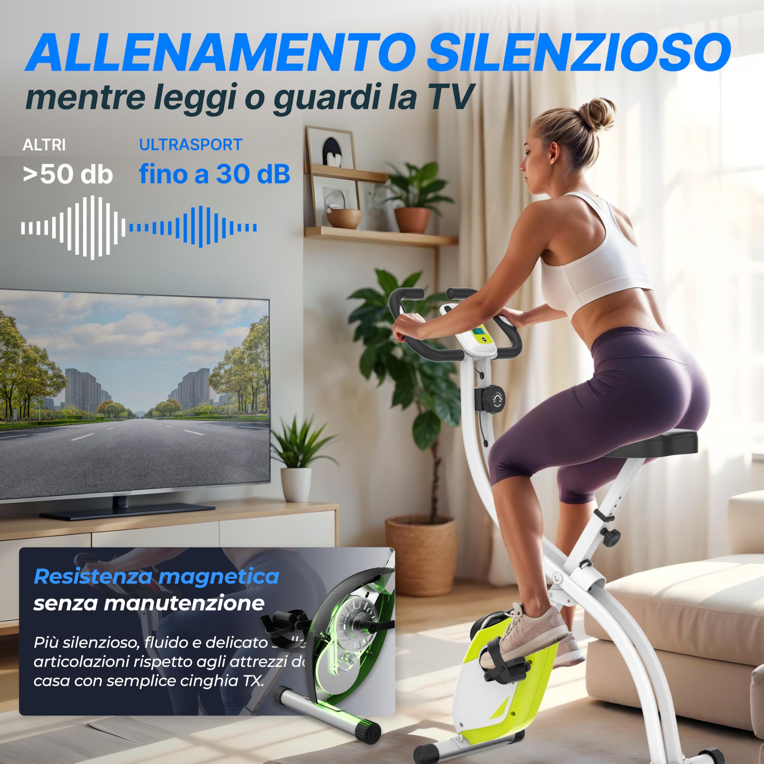 Ultrasport F-Bike Cyclette da Casa Pieghevole I Cyclette Pieghevole da Casa fino a 130 KG con Sella Extra Confortevole, LCD Display e Sensori delle Pulsazioni, Cyclette da Camera