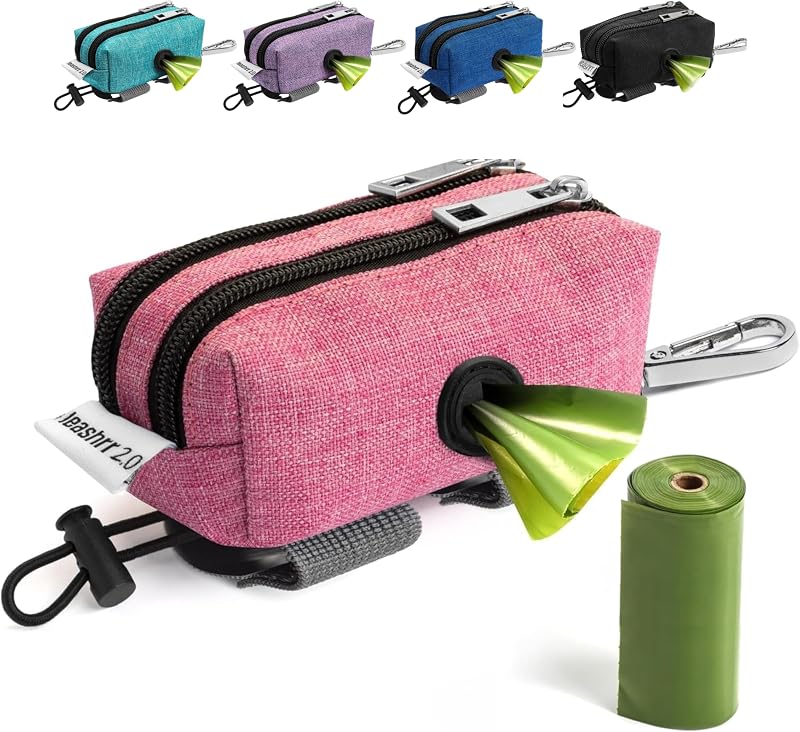 Bolsa Porta-Sacos para Fezes e Porta-Petiscos para Cães Leashrr 2.0 com 2 Compartimentos Impermeáveis, Rosa