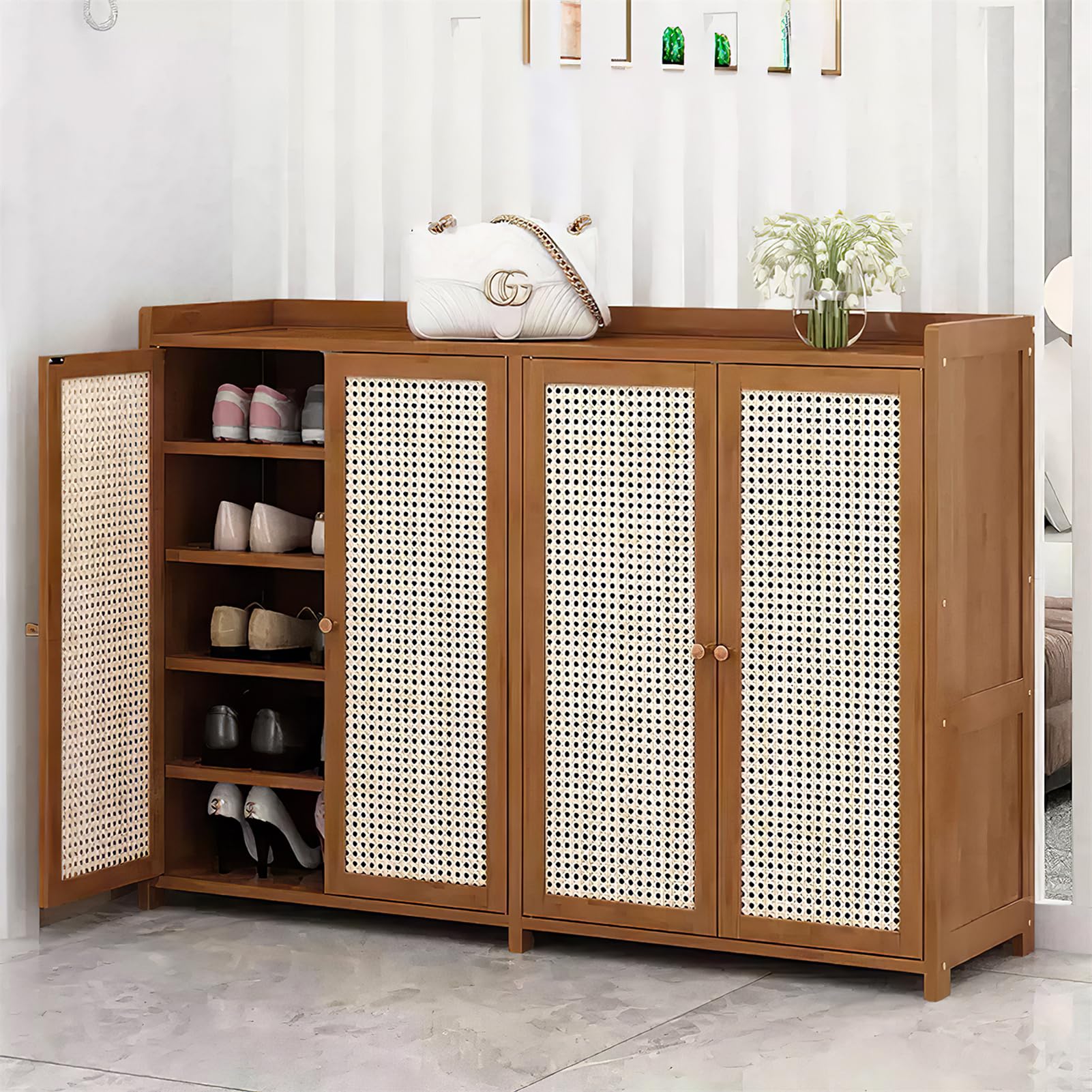 Warmiehomy Bamboo Shoe Cabinet with Doors, 6-Tier Shoe Cabinets Storage