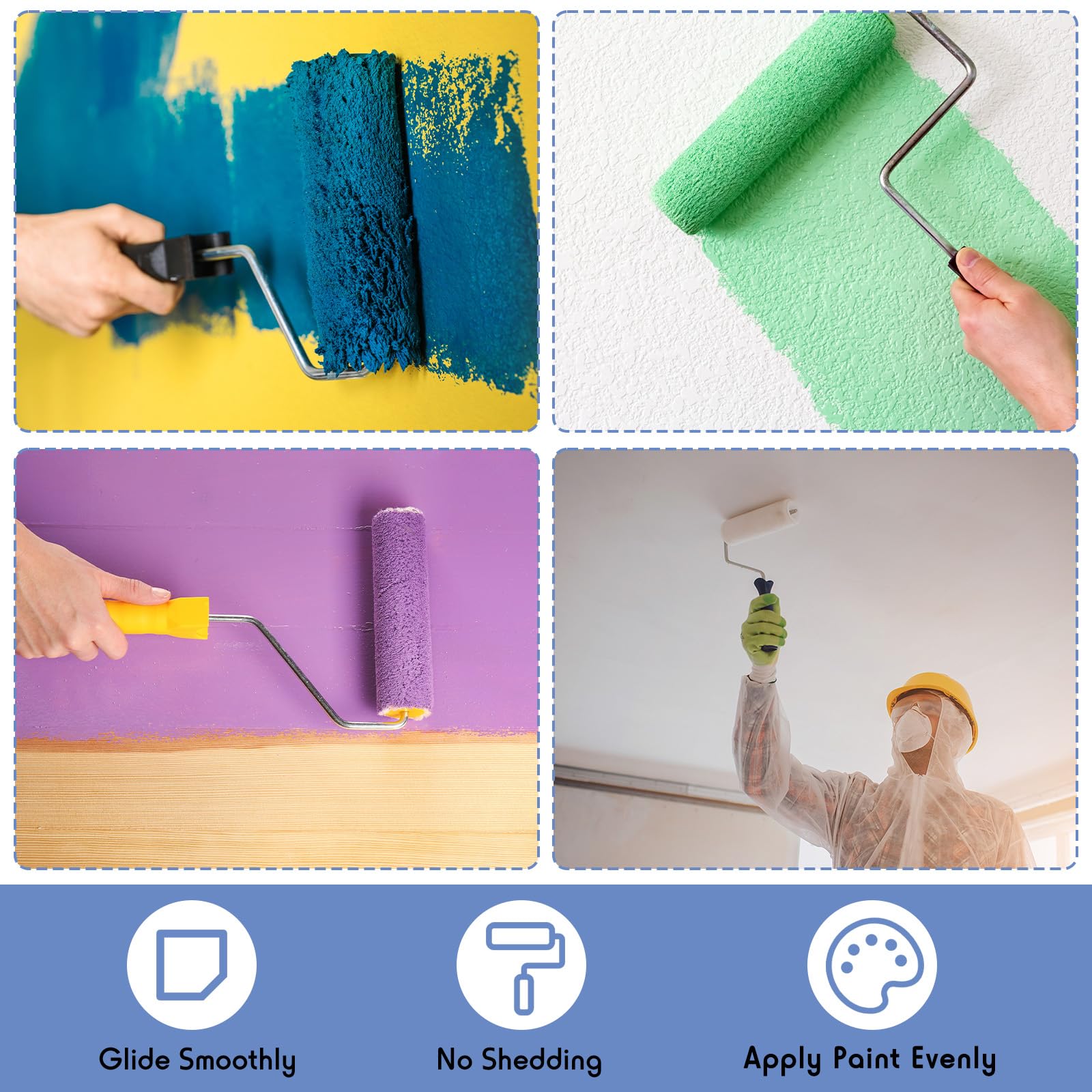 Pinkunn 48 cubiertas de rodillo de pintura de 9 x 1/2 pulgadas, cubiertas de rodillo de microfibra de alta capacidad para marco de pincel, suministros de pintura de casa para todas las superficies,