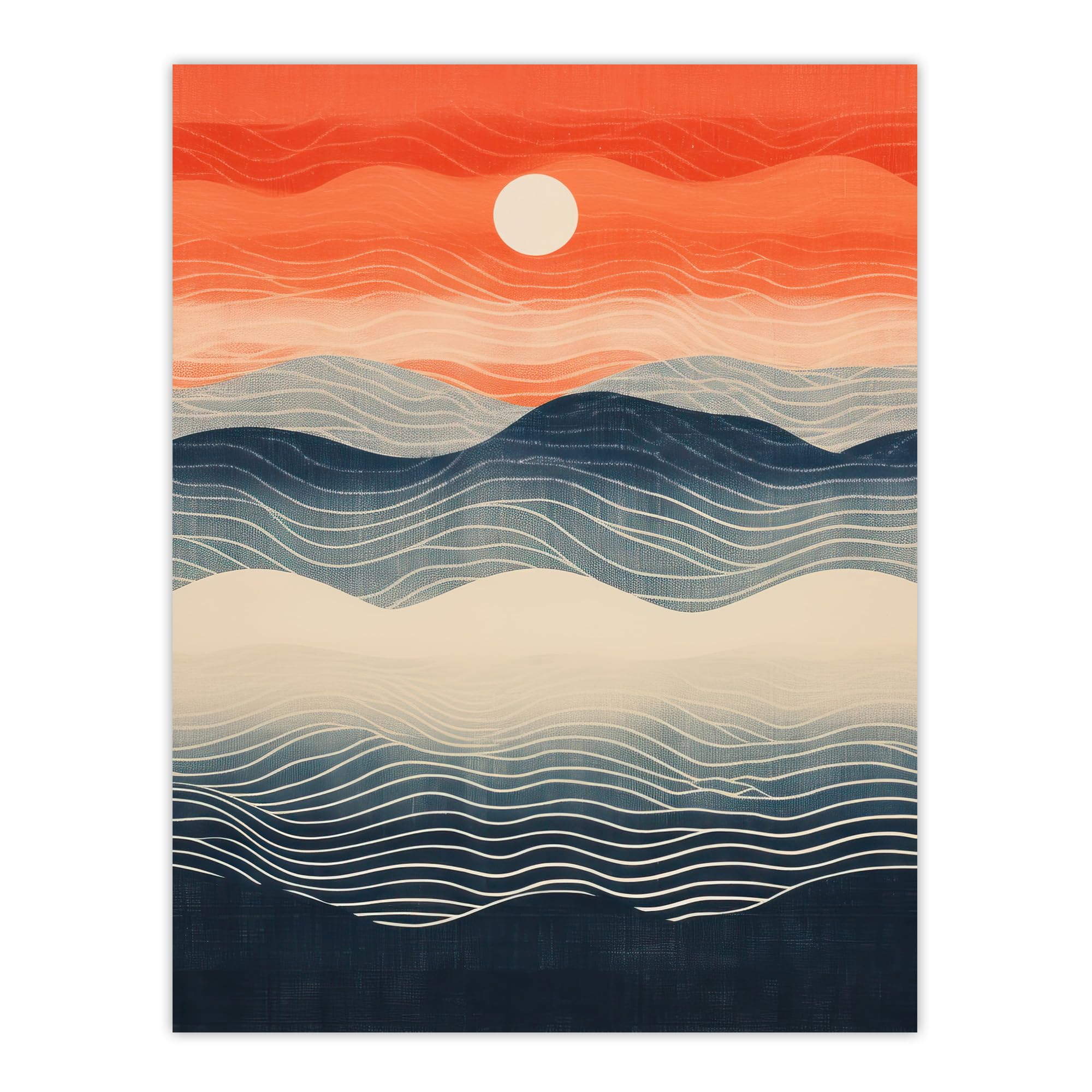 Wee Blue Coo Low Sun High Tide Blue Orange Seascape Large Wall Art Poster Print Thick Paper 18X24 Inch