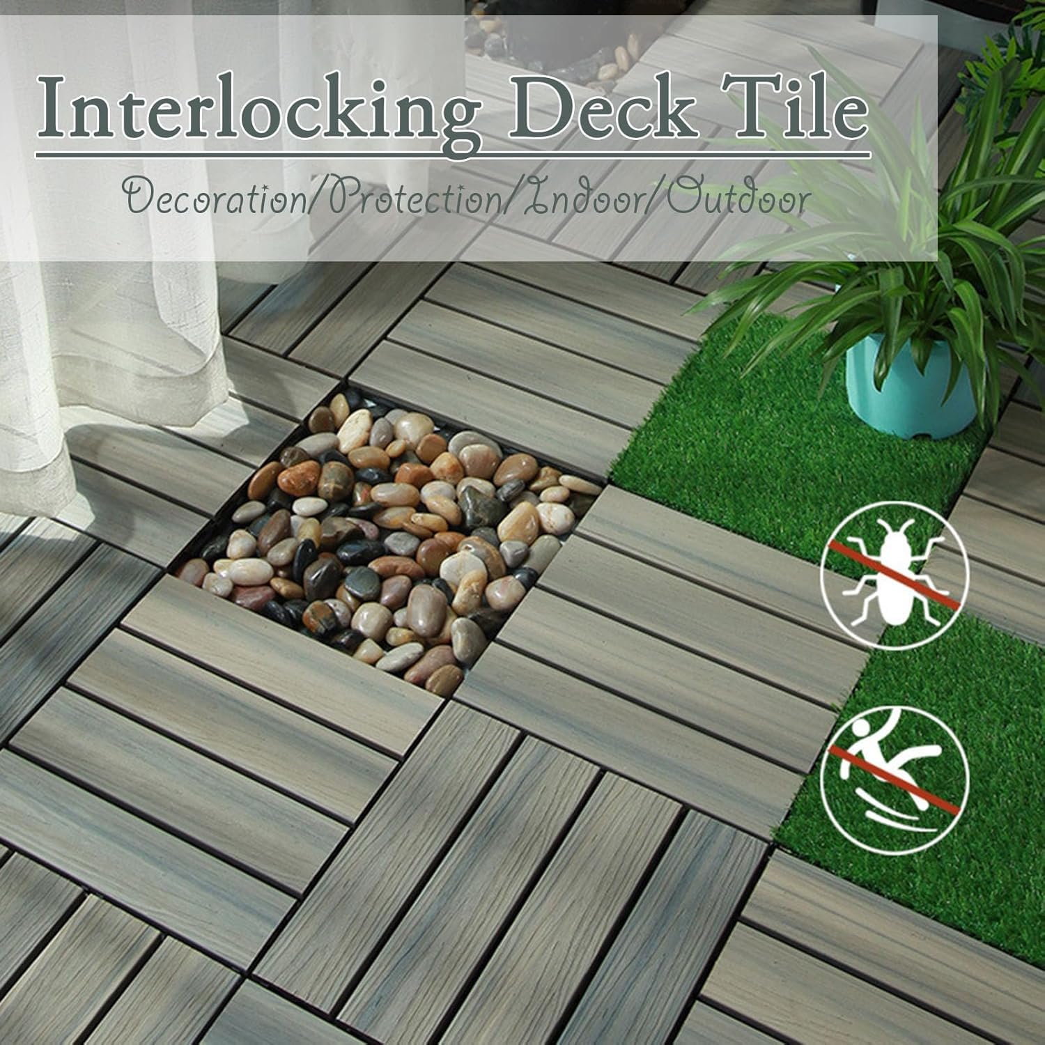 Dalles et lames de terrasse en composite, Paquet multicolore de verrouillage extérieur de carrelages de WPC 30x30x2 cm de 8(Blue)