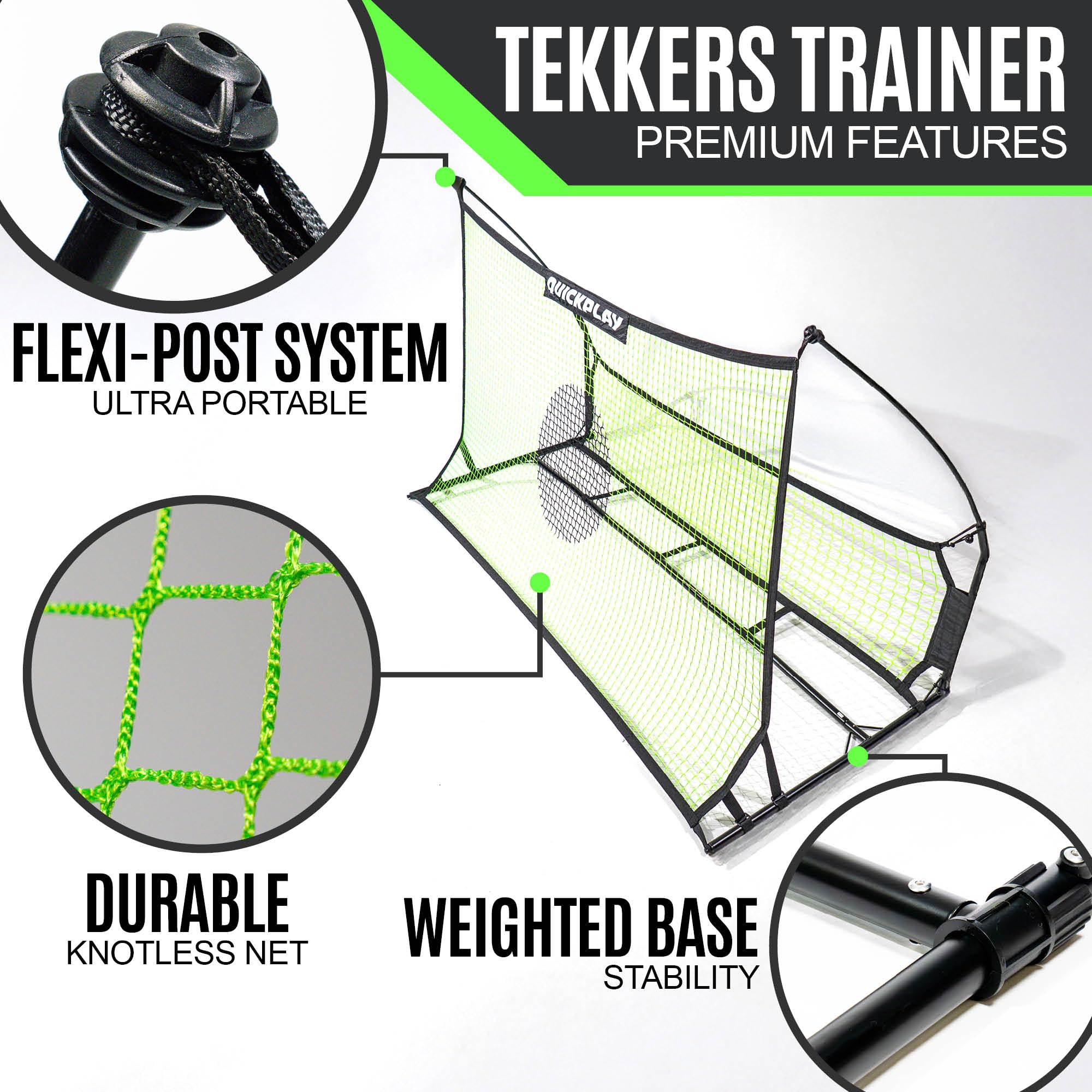 QUICKPLAY Tekkers Red de rebote de fútbol | Base pesada ultra portátil e integrada para entrenar en cualquier superficie