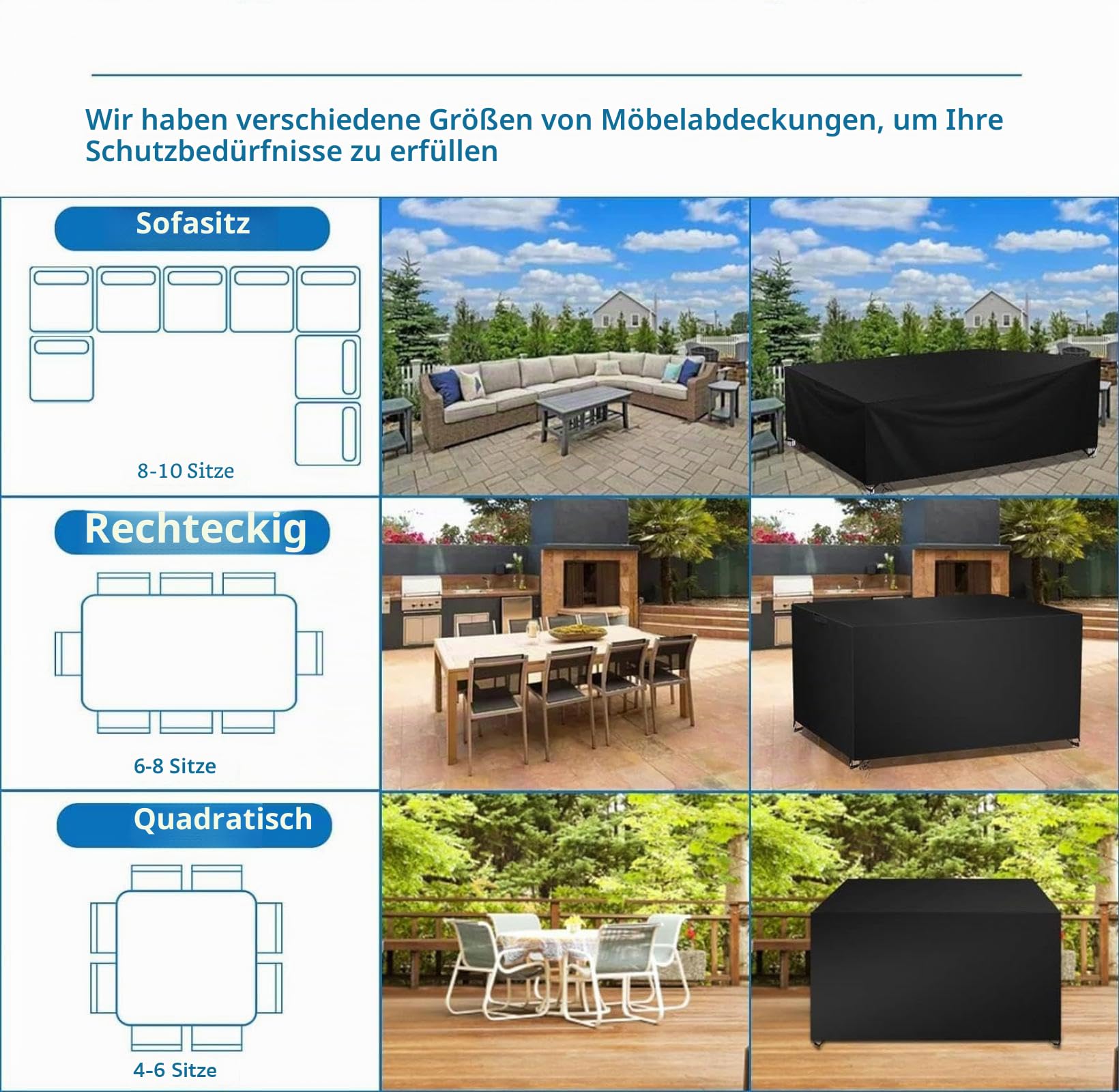 Abdeckung Gartenmöbel Winterfest 350x150x90cm/LxWxH Plane Gartenmöbel Wasserdicht Schutzhülle, Winddicht Staubdicht Anti-UV 600D Heavy Duty, Abdeckplanen für Gartenmöbel Outdoor