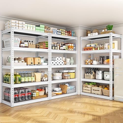 Miniatura 4 de REIBII Estantes de almacenamiento de 5 niveles, estantería de metal ajustable de 2500 libras, estantes blancos para despensa, cocina, garaje,
