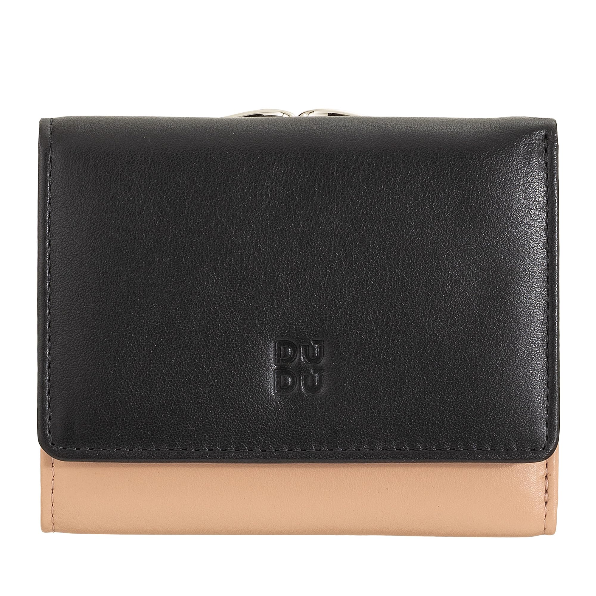 DUDU Portafoglio Donna Piccolo in Pelle RFID con Portamonete a Clic Clac Compatto 6 Porta Carte Tessere Nero