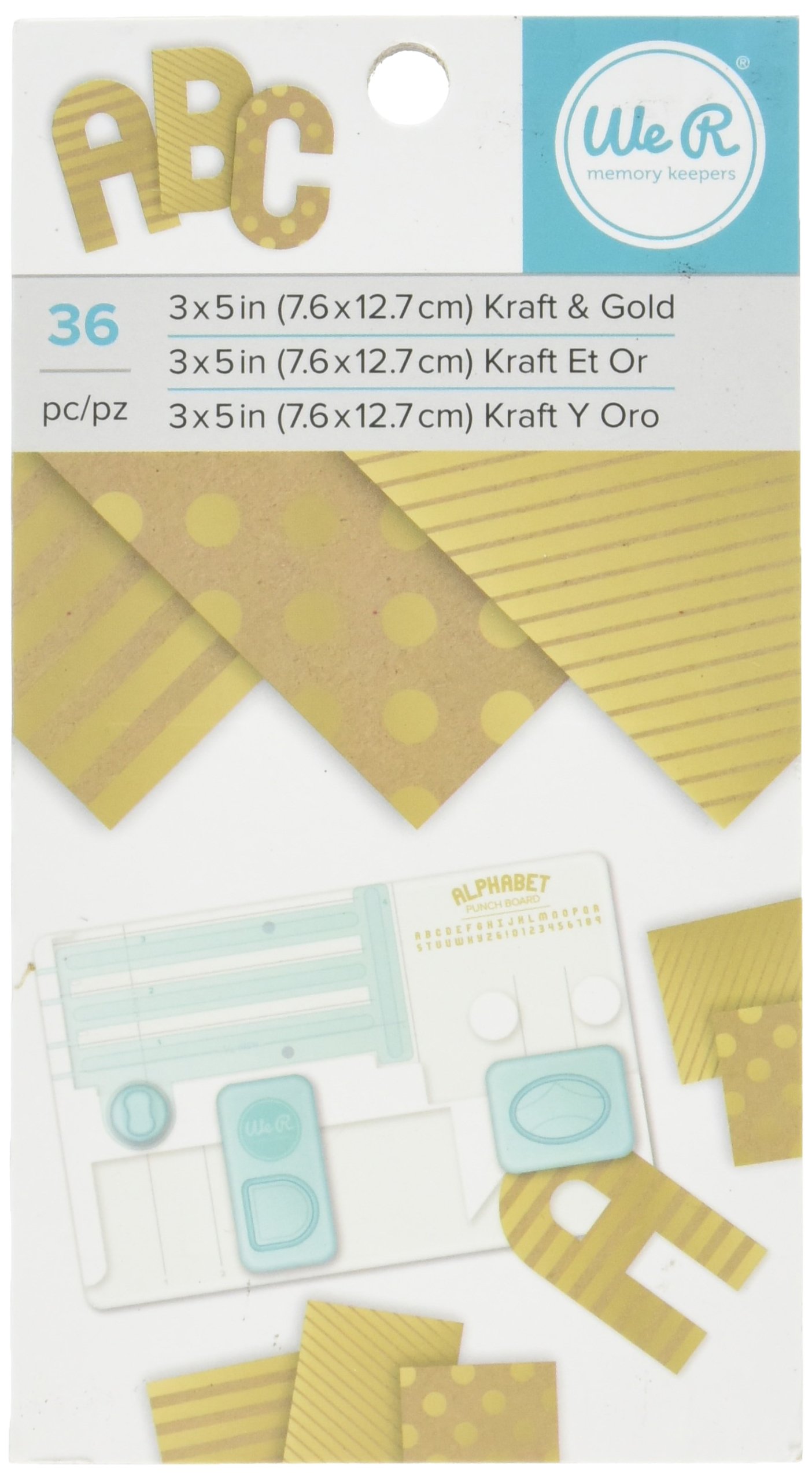 We R Memory Keepers 0633356608912 Paper Pad Board & Punch-Kraft and Gold Foil (36 Pieces), 3 x 5