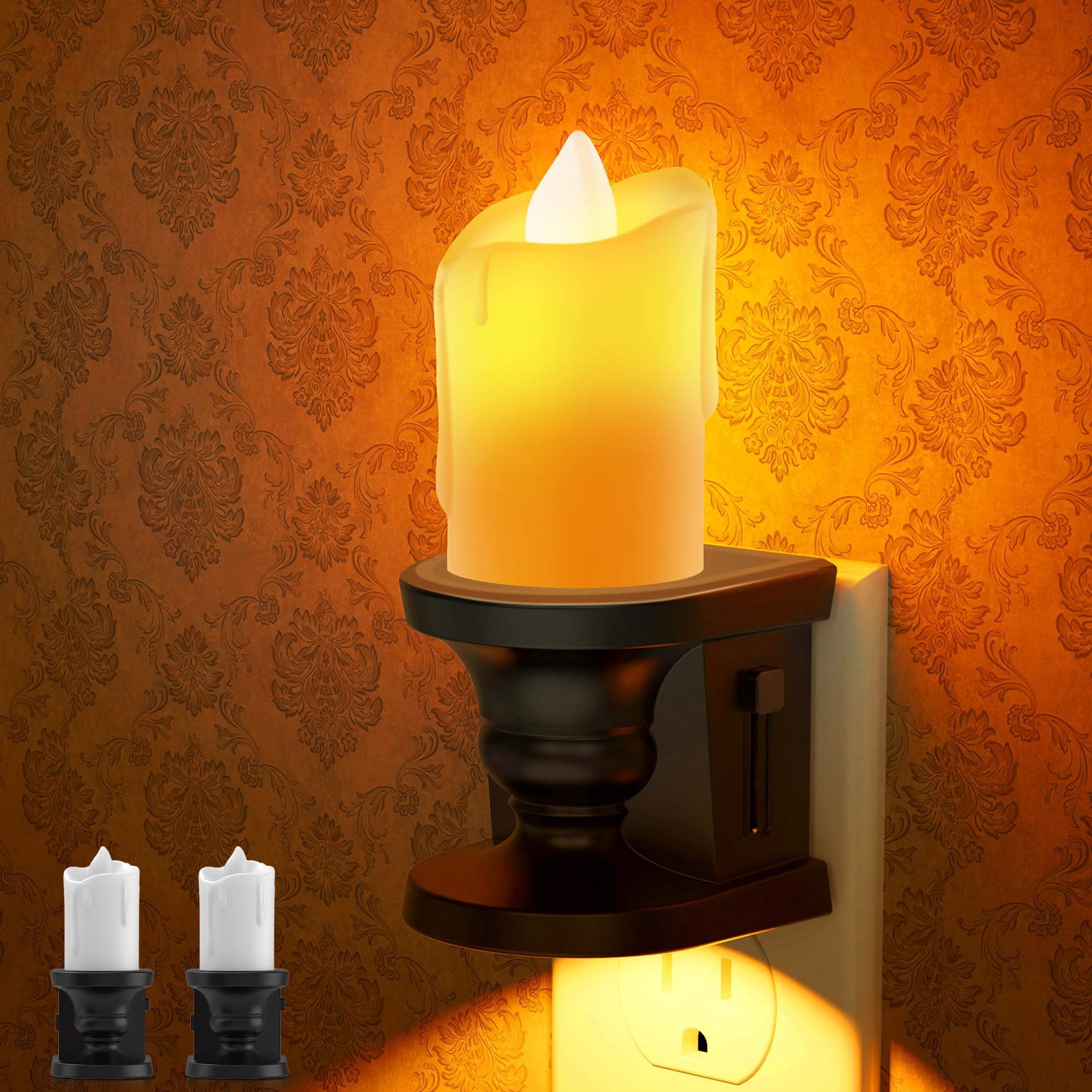Briignite Flameless Candle Night Light, Amber Night Lights Plug into Wall