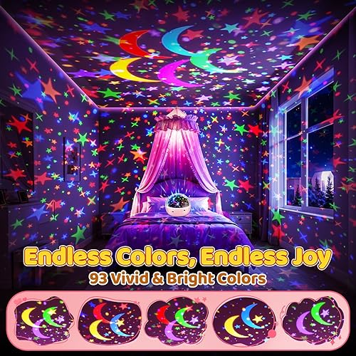 Miniatura 3 de COOLNIGHT Proyector de luz nocturna para niños, 93 iluminación+3 películas + control remoto Proyector de estrellas para niños, 3 brillos + 3 luces