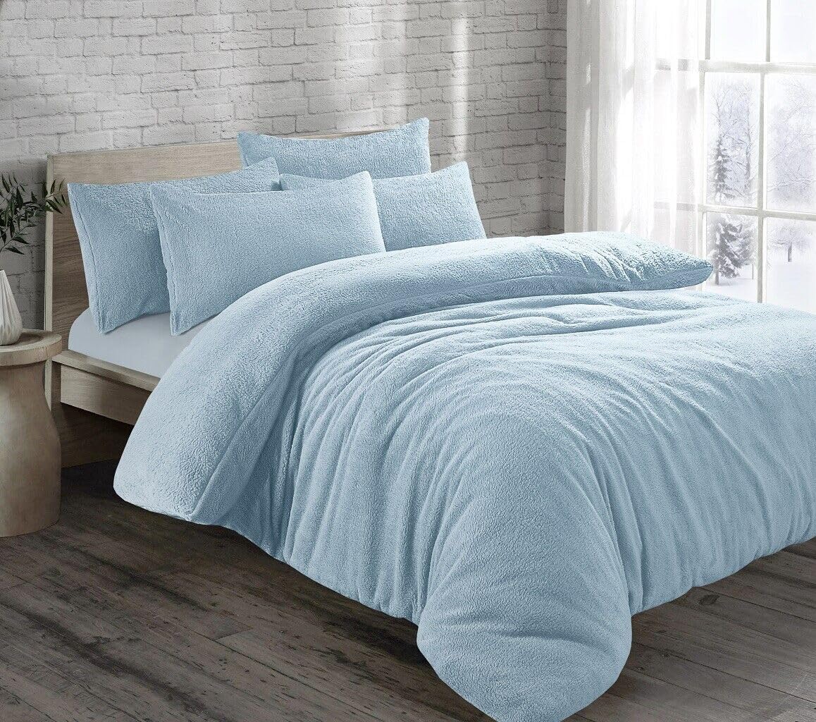 click2style Plush Teddy Fleece Duvet Cover Set Super Soft Warm Cosy Bedding (Blue, Single) โ image 1