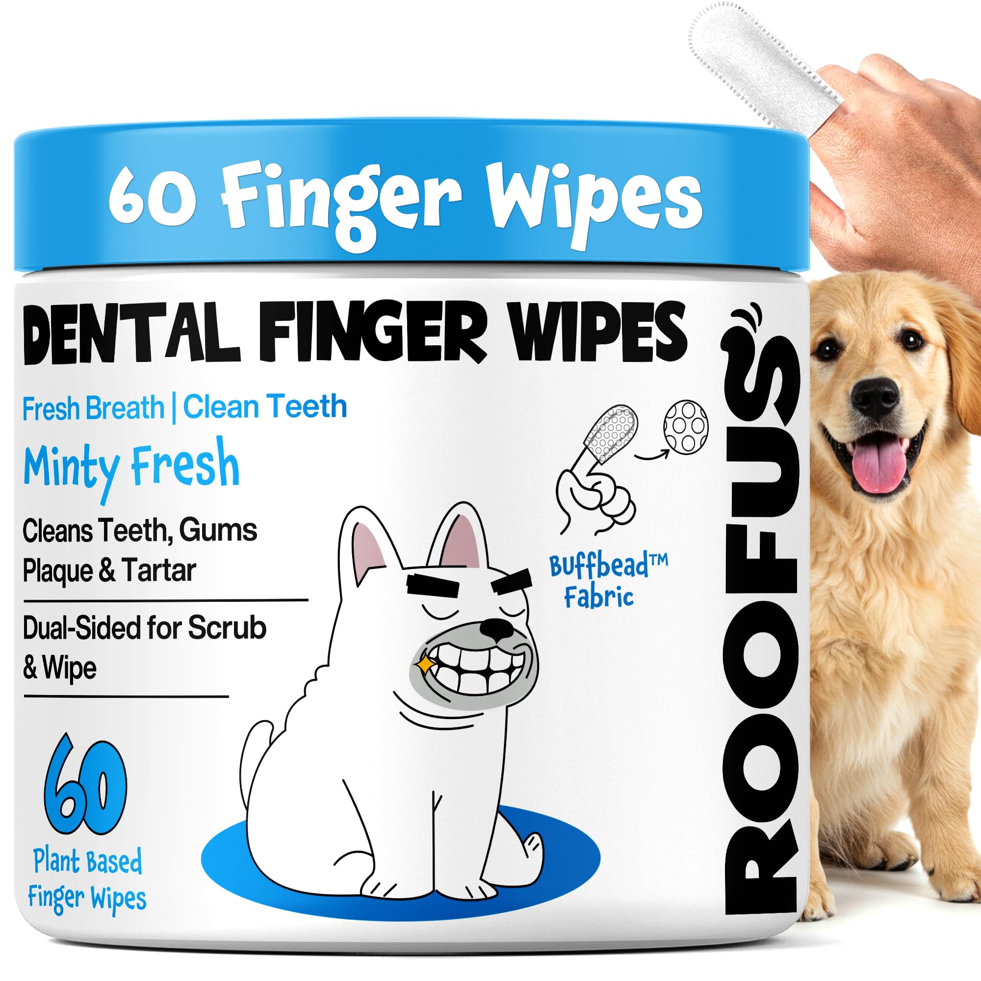 Dog Teeth Cleaning Wipes 60 Packs - Dental Wipes to Reduce Plaque & Tartar for Dogs & Cats - Mint Pet Dental Wipes for Oral Freshness - Dog Tooth Brushing Kit Dental Wipes