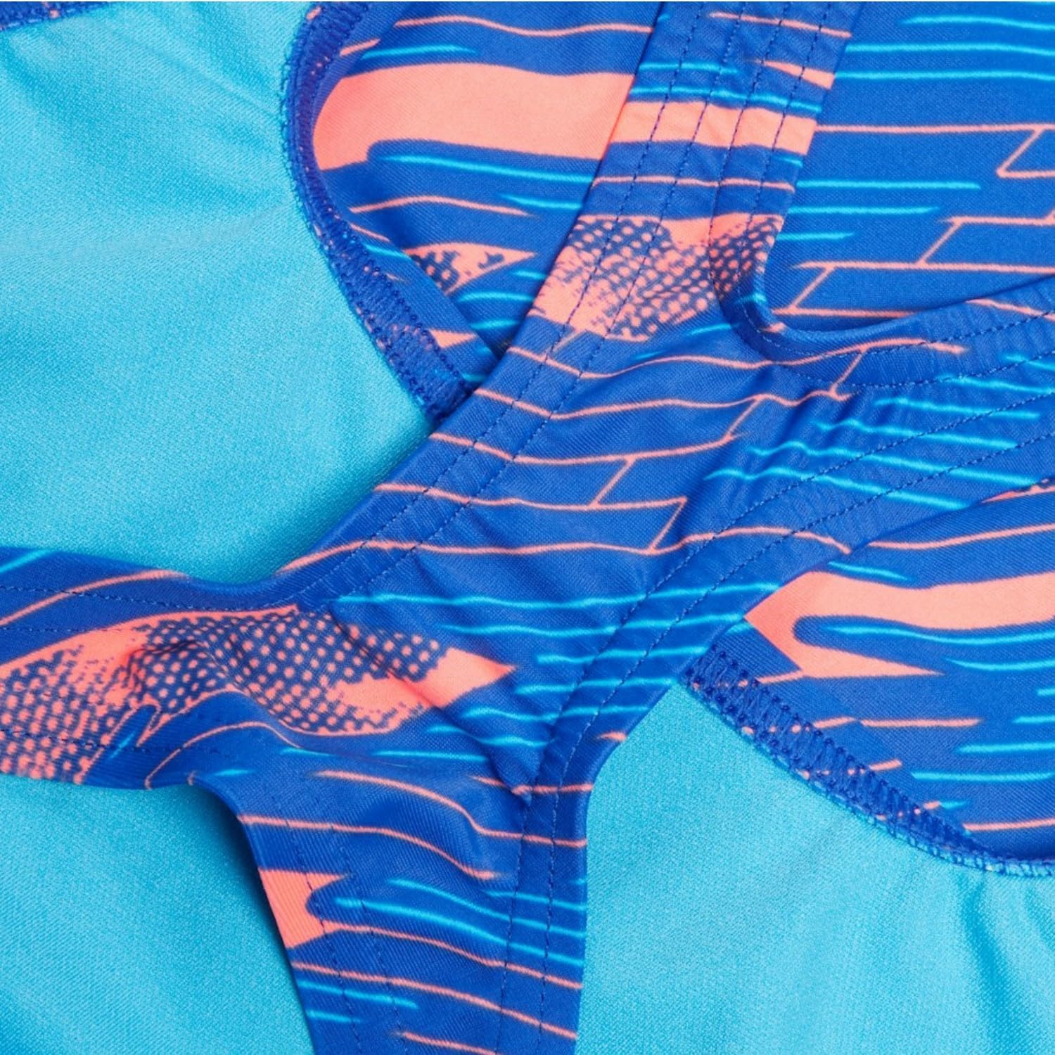 Speedo Hyperboom Allover Medalist Badeanzug Chlorbeständig Schnelltrocknend für Mädchen, Sirenenrot/Echtes Kobaltblau/Picton-Blau, 7-8 Jahre