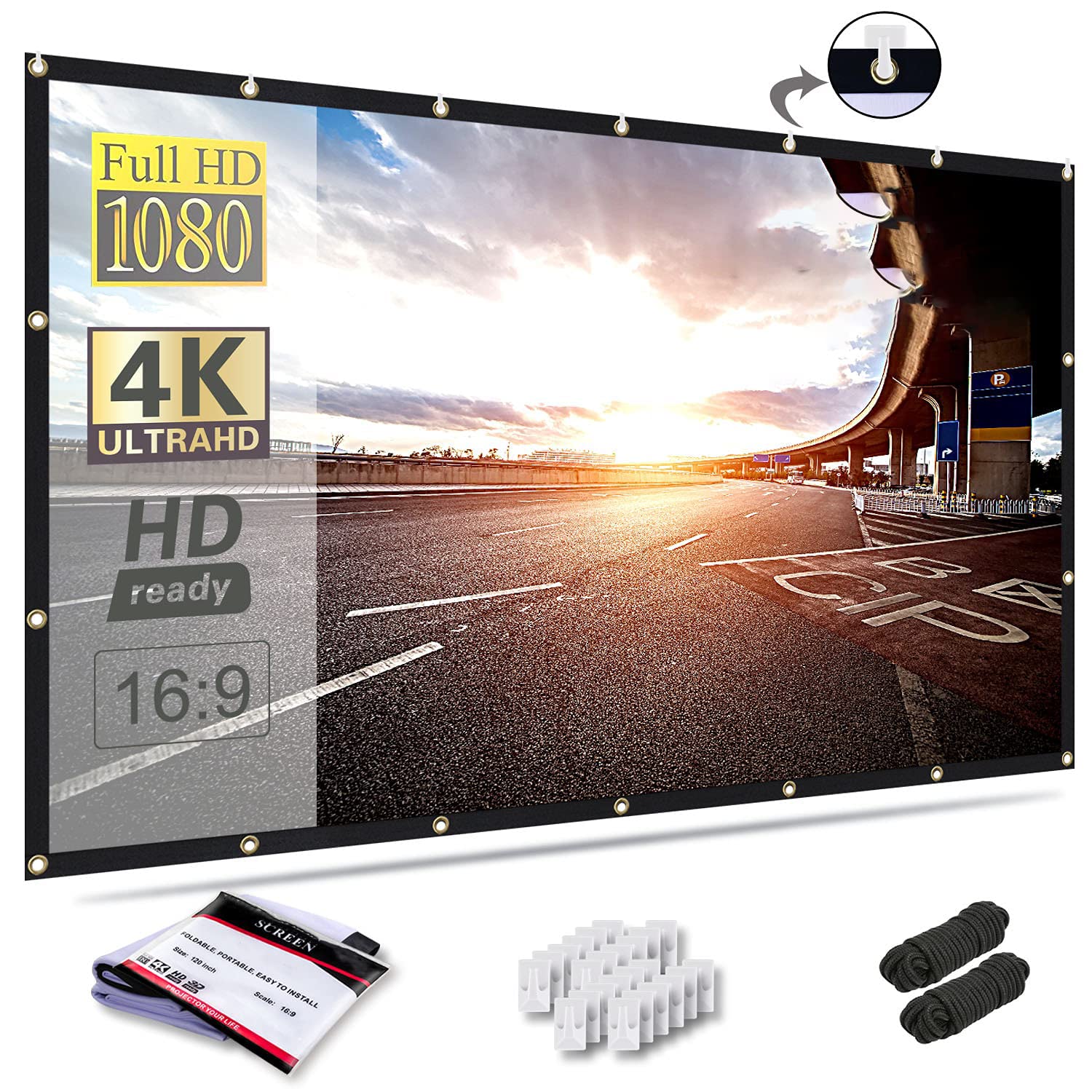 THE WHITE SHOP Portable and Foldable Projector Screen, 72in