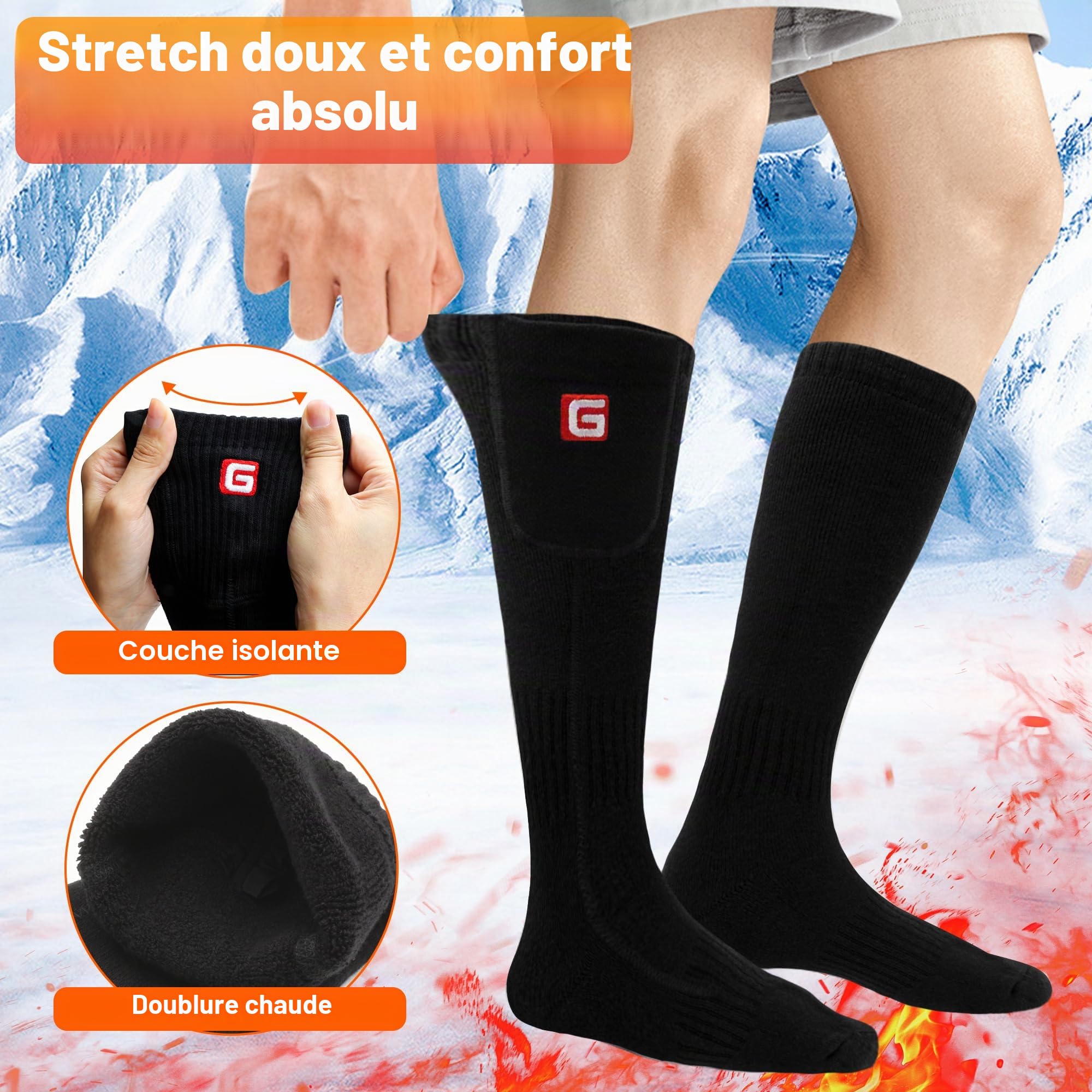 Svpro Chaussettes chauffantes électriques Rechargeables Hommes Femmes Thermo-Chaussettes alimentées par Batterie Camping Froid Randonnée Chaude Chaussettes d'hiver(