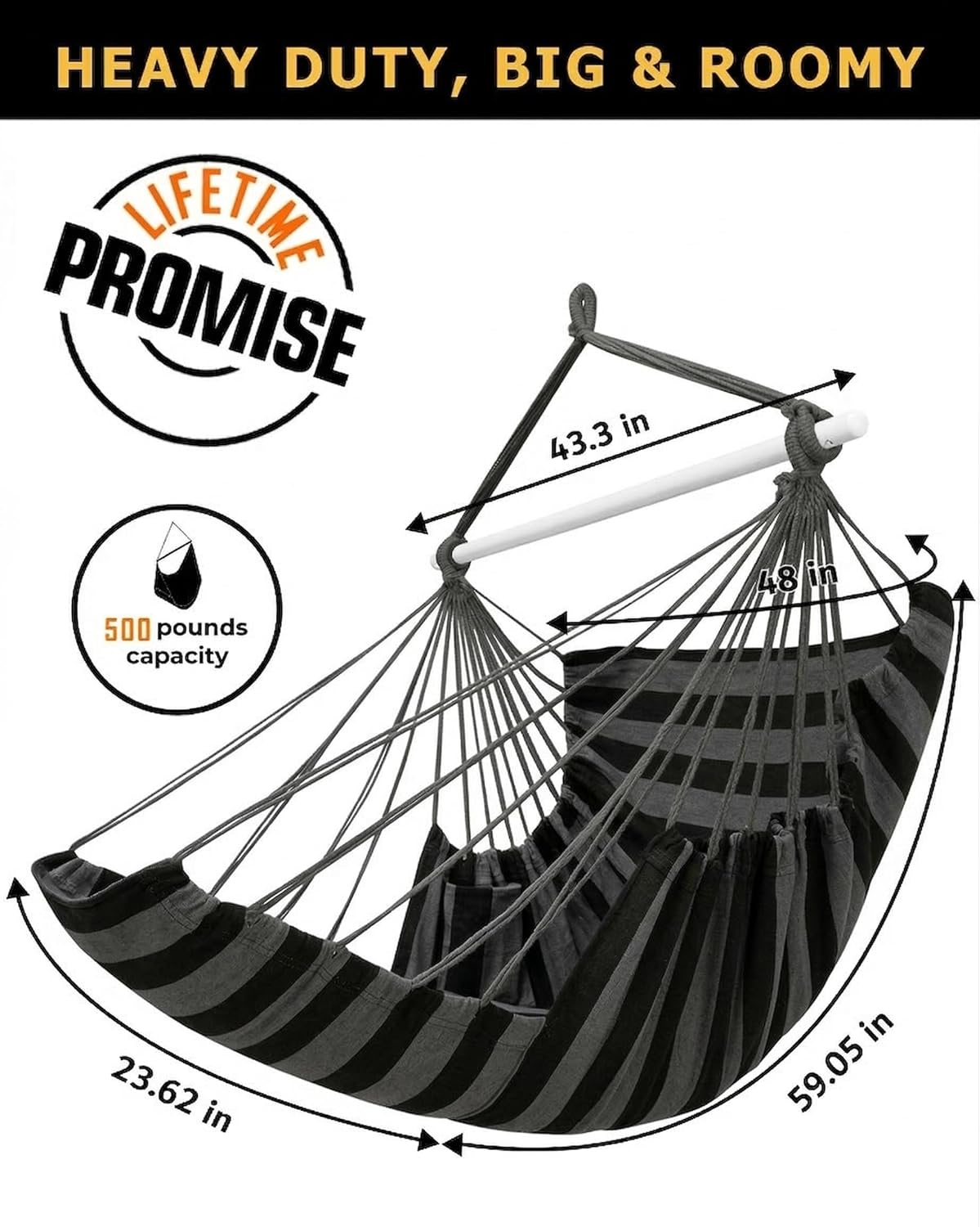 ADVOKAIR Hanging Hammock Chair Large Swing Chair with Foot Rest and Hardware,Max 500lbs,Steel Spread Bar with Anti Slips, 2 Cushions and Side Pocket,Indoor/Outdoor Use…