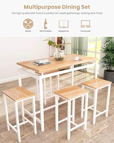 Miniatura 6 de Recaceik Juego de mesa de comedor de 5 piezas, mesa de comedor de cocina de madera de estilo moderno y 4 sillas con patas de metal para reuniones