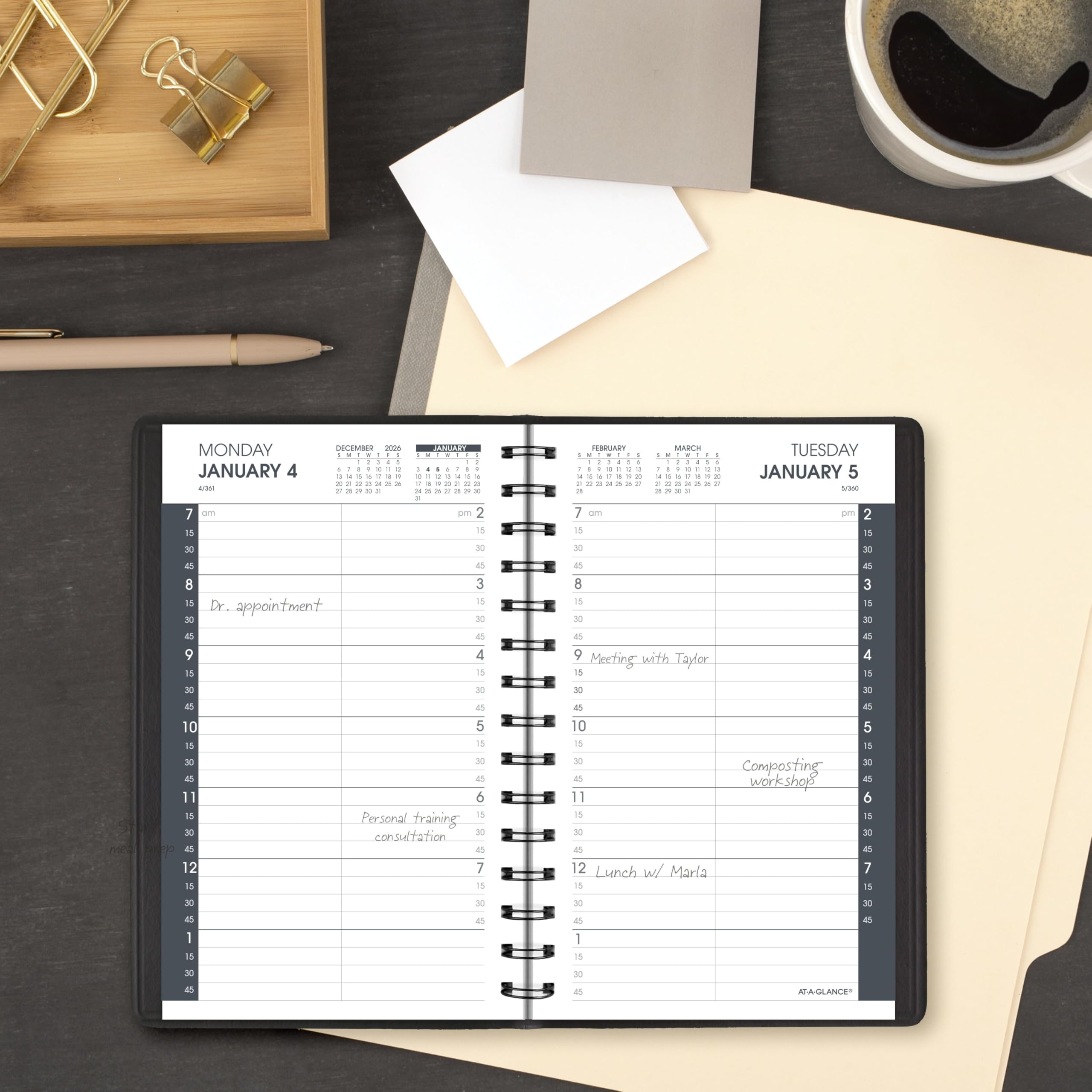AT-A-GLANCE Terminkalender 2027, Tagesplaner, 12,7 x 20,3 cm, Viertelstunde, Schwarz (708000527)